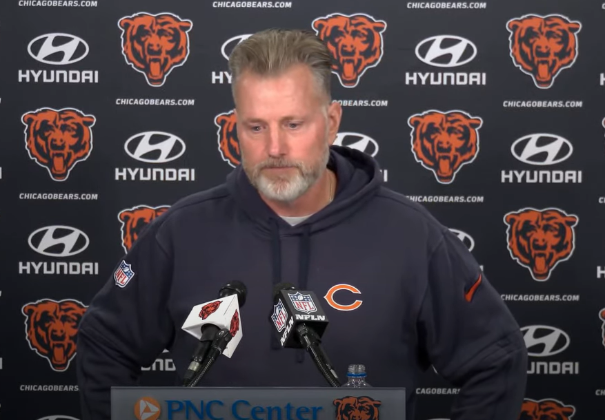 Matt Eberflus addresses the media on Monday.