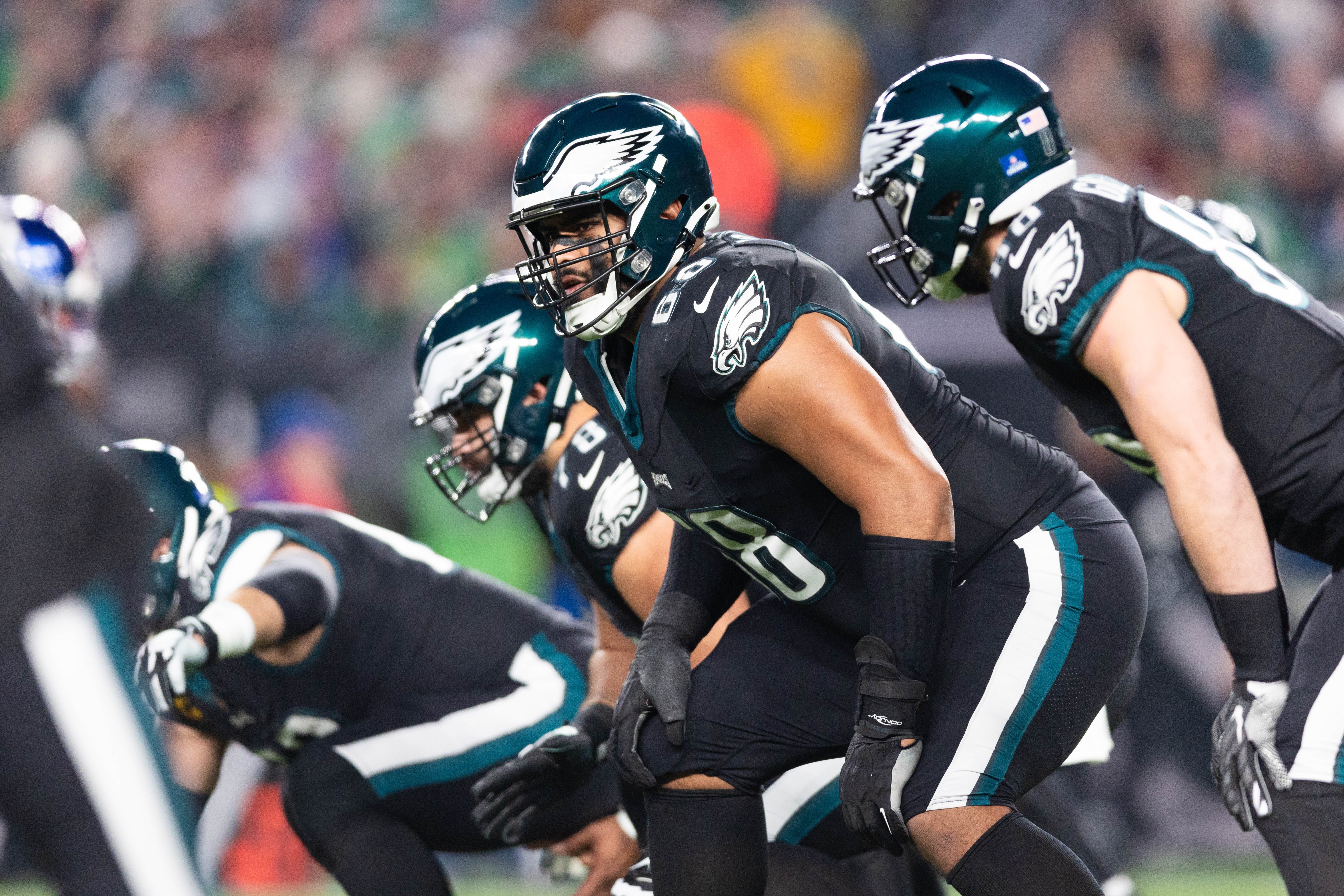 Philadelphia Eagles offensive tackle Jordan Mailata (68) in a game against the New York Giants at Lincoln Financial Field.