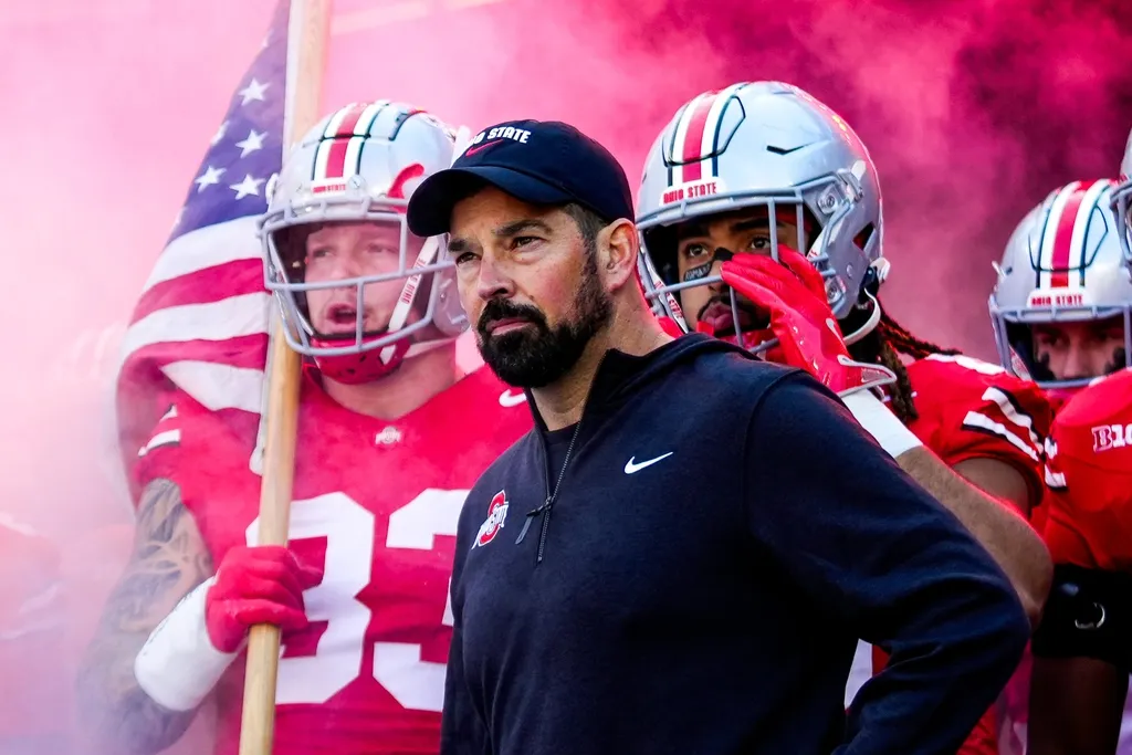 Ohio State Buckeyes head coach Ryan Day waits to take the field before the game against the Purdue Boilermakers at Ohio Stadium on Saturday, Nov. 9, 2024 in Columbus, Ohio