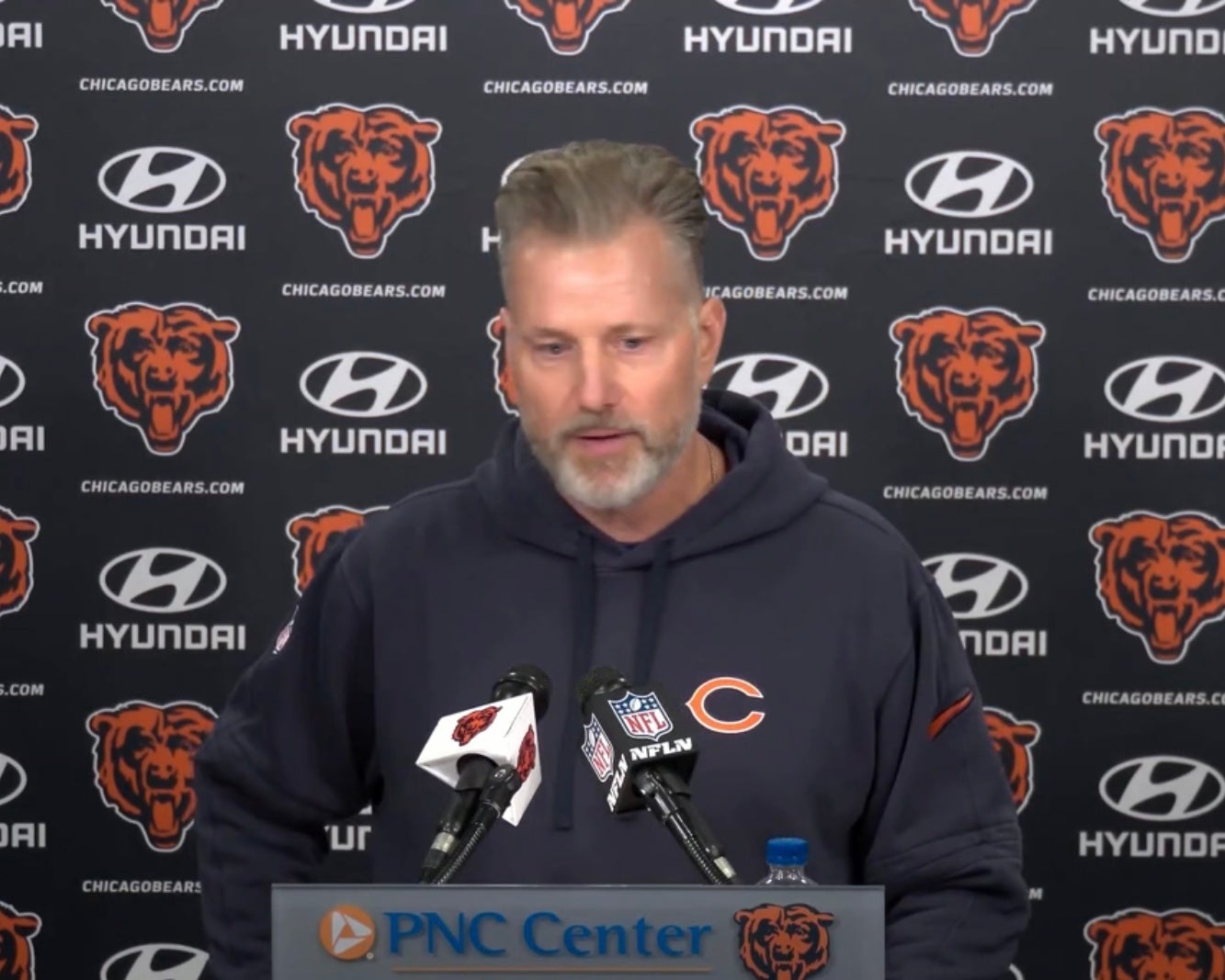 Matt Eberflus addresses the media on Wednesday before Week 11.