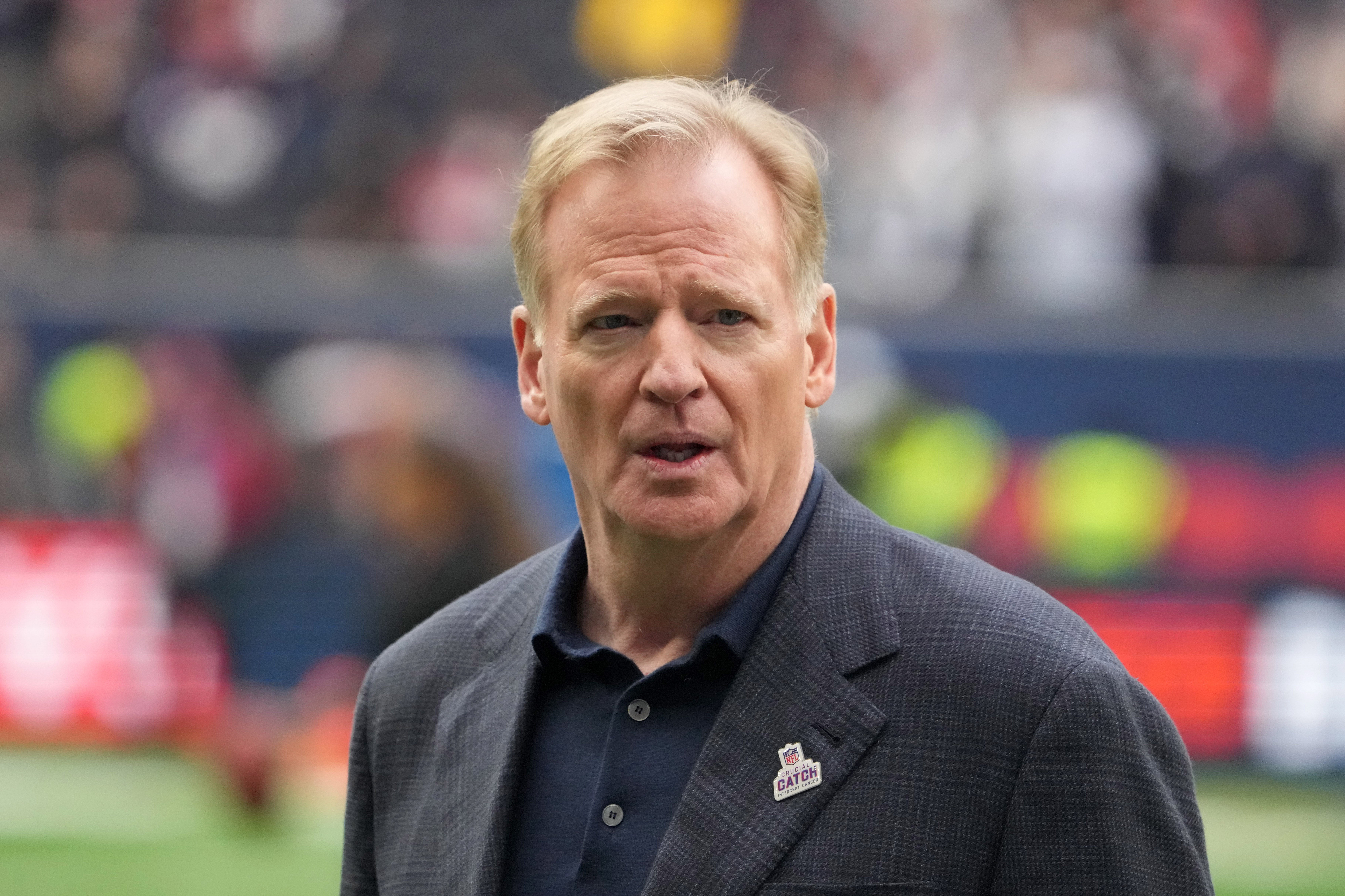 NFL commissioner Roger Goodell attends an NFL International Series game between the Chicago Bears and the Jacksonville Jaguars at Tottenham Hotspur Stadium.