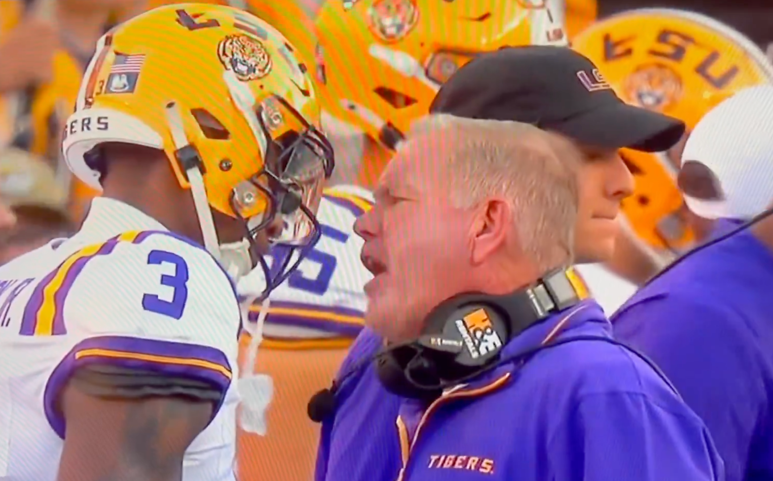 LSU head coach Brian Kelly chews out wide receiver Chris Hilton Jr. in loss to Florida.