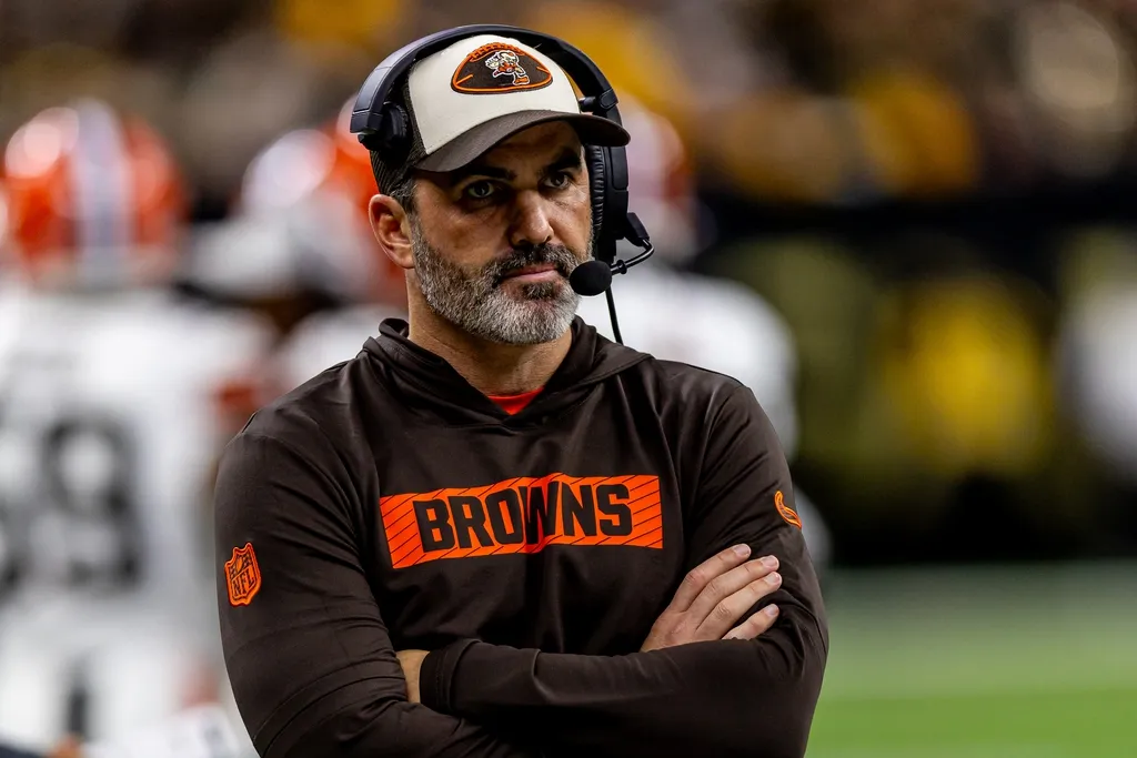 Cleveland Browns head coach Kevin Stefanski looks on against the New Orleans Saints during the first half at Caesars Superdome.