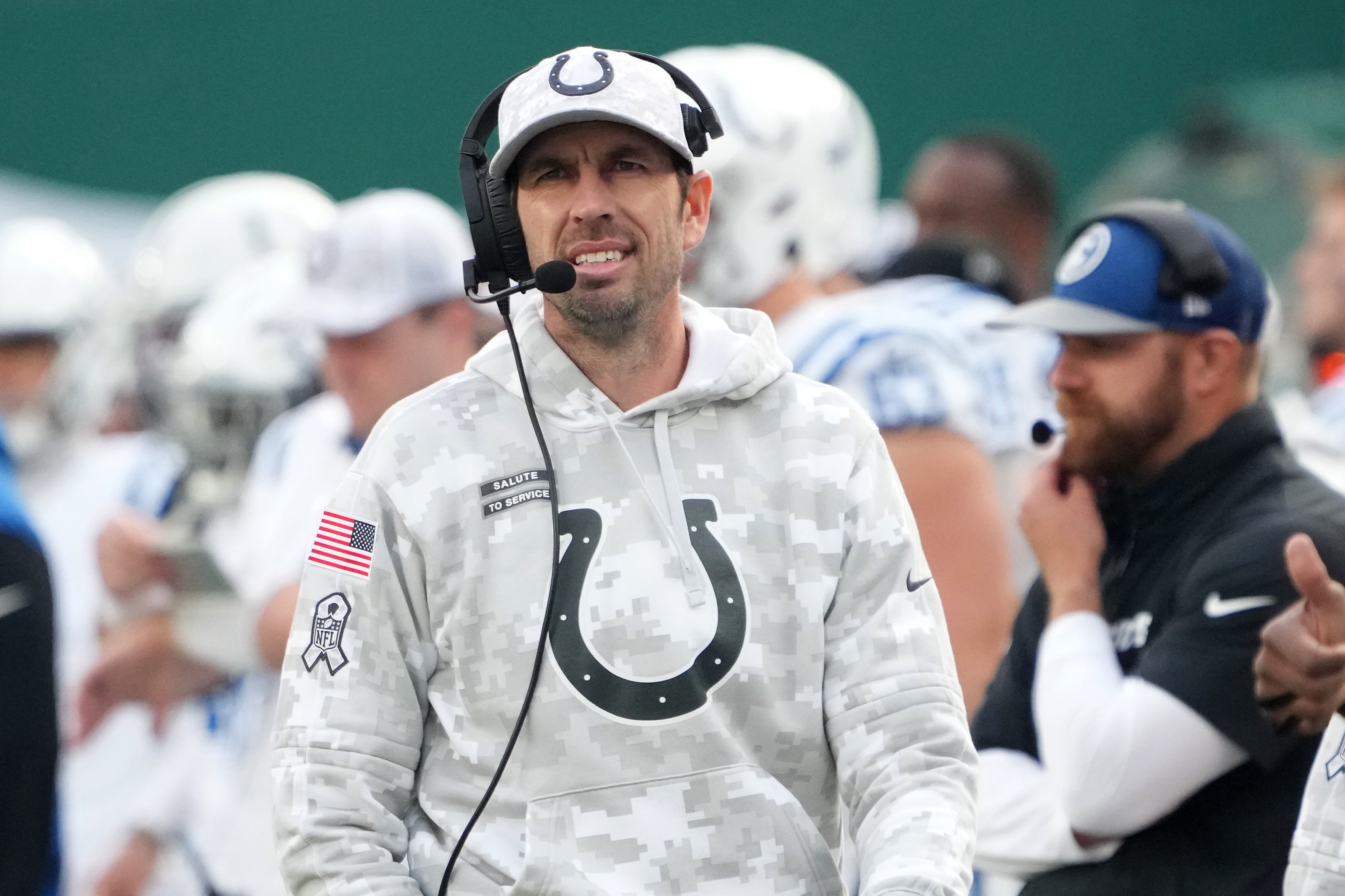 Nov 17, 2024; East Rutherford, New Jersey, USA; Indianapolis Colts head coach Shane Steichen against the New York Jets at MetLife Stadium.