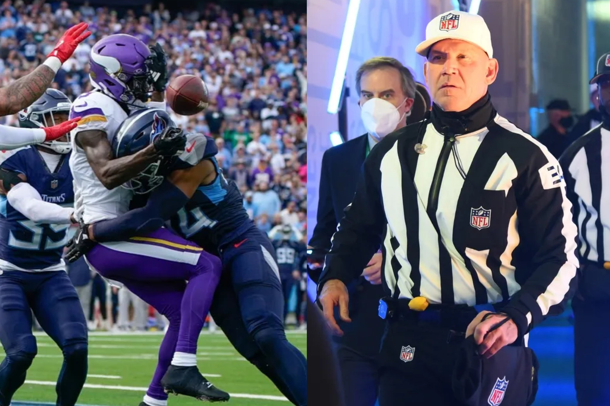 Tennessee Titans safety Mike Brown (44) breaks up a pass intended for Minnesota Vikings wide receiver Jordan Addison (3) during the second quarter at Nissan Stadium in Nashville, Tenn., Sunday, Nov. 17, 2024.