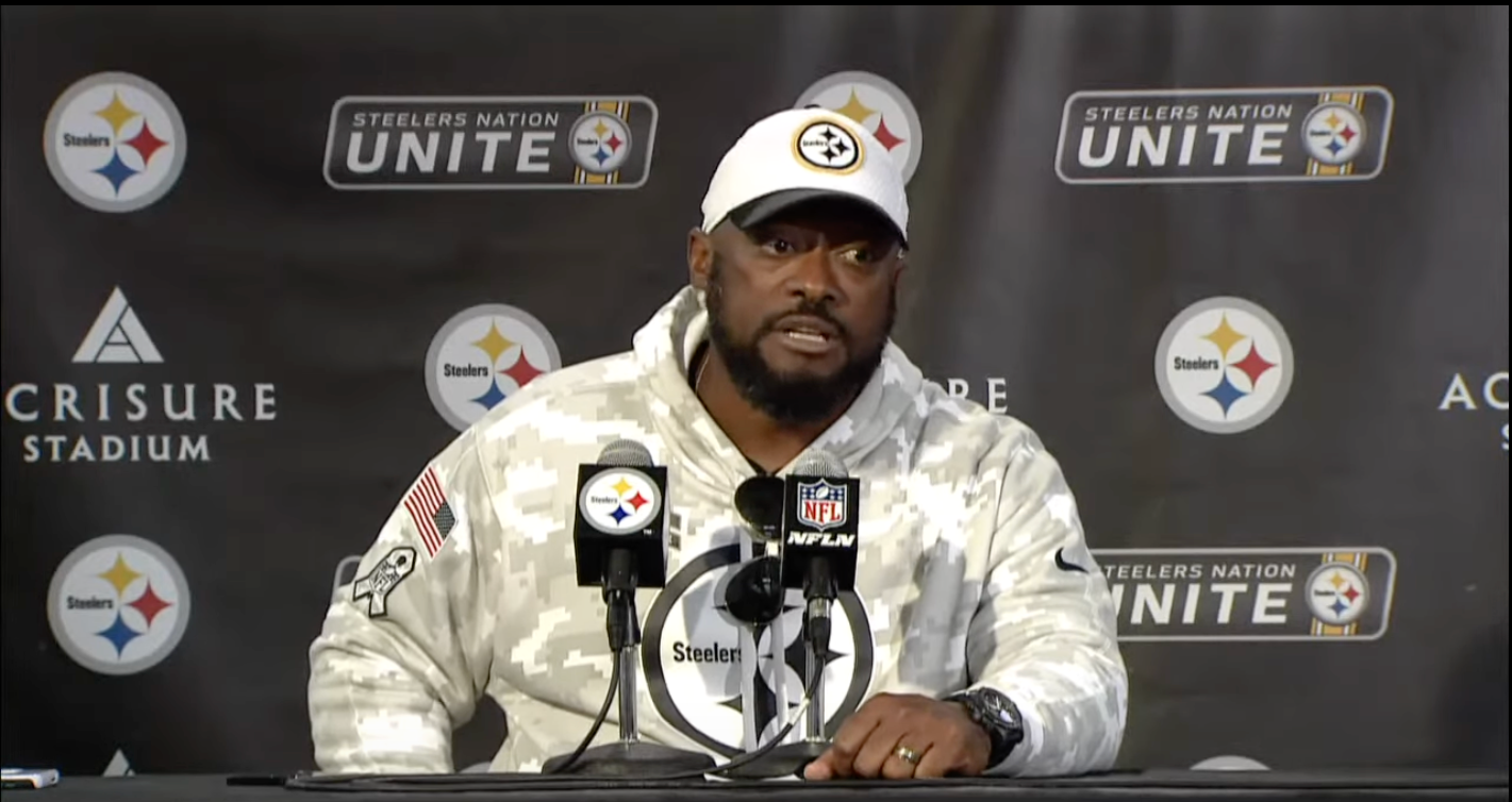 Pittsburgh Steelers HC Mike Tomlin addresses the media following 18-16 win over Baltimore Ravens in Week 11 of 2024 season, 11/17/24