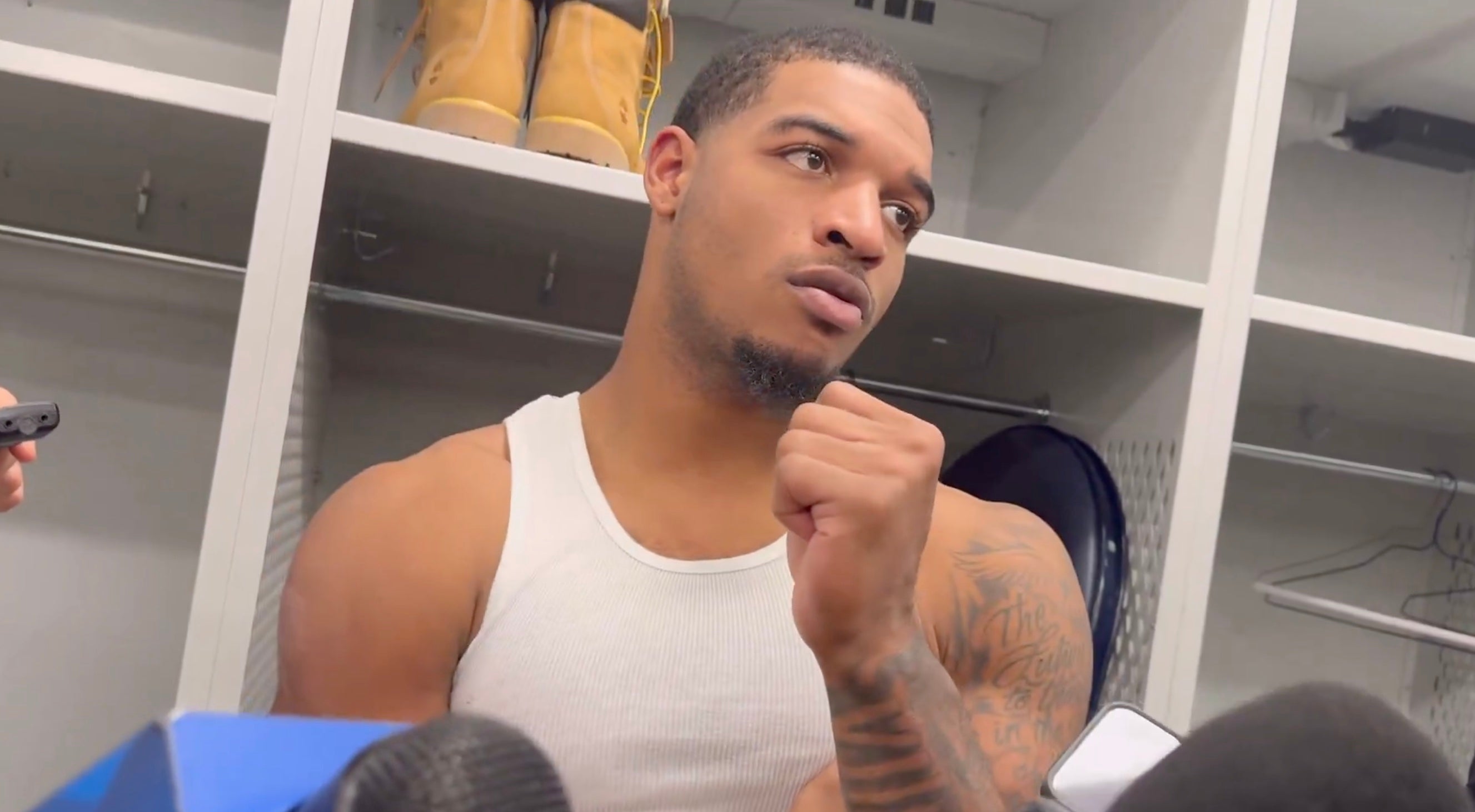 Cincinnati Bengals wide receiver Ja'Marr Chase talks to reporters following the Bengals' 34-27 loss to the Los Angeles Chargers.