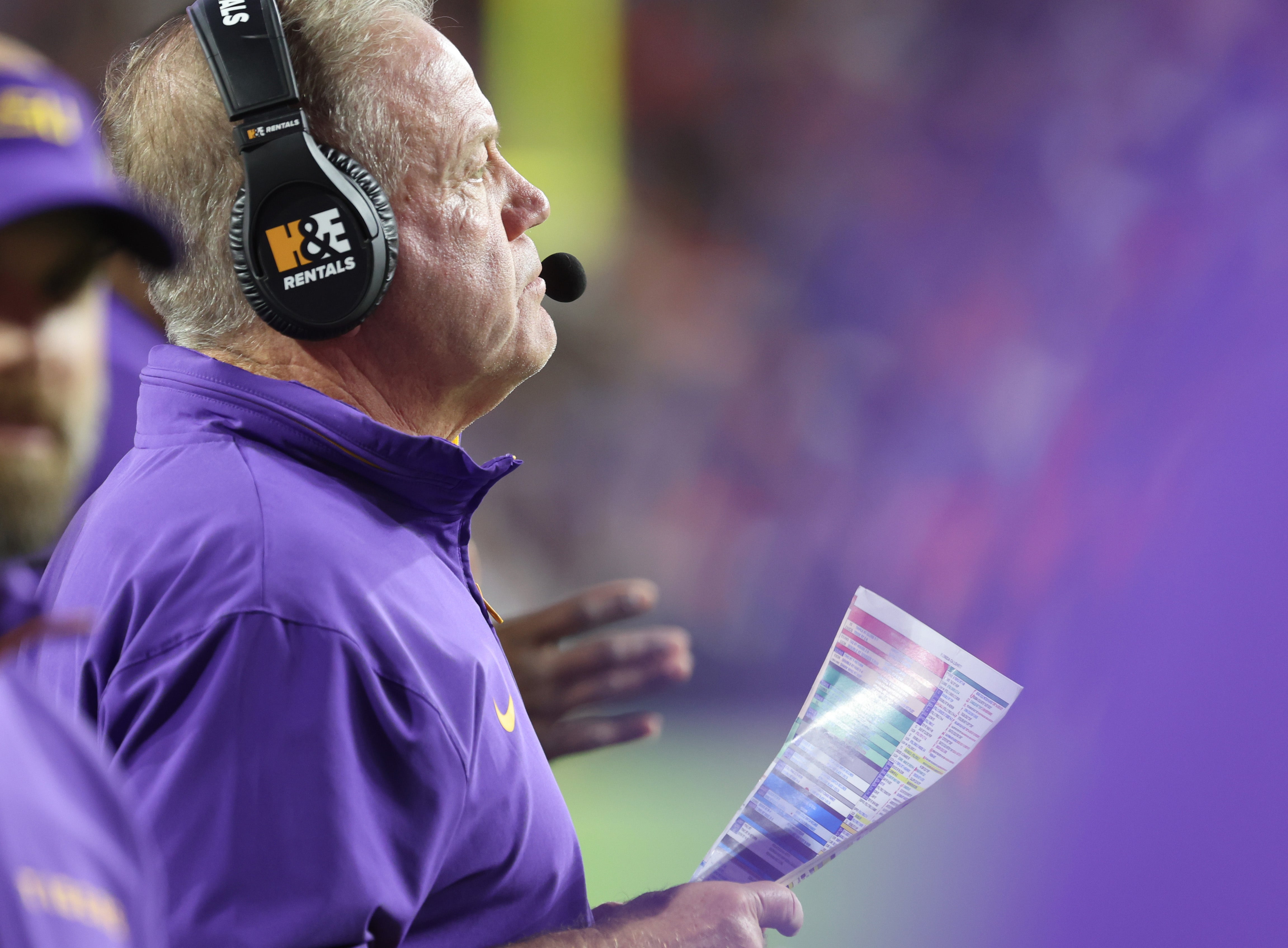 LSU Tigers head coach Brian Kelly against the Florida Gators during the second half at Ben Hill Griffin Stadium.