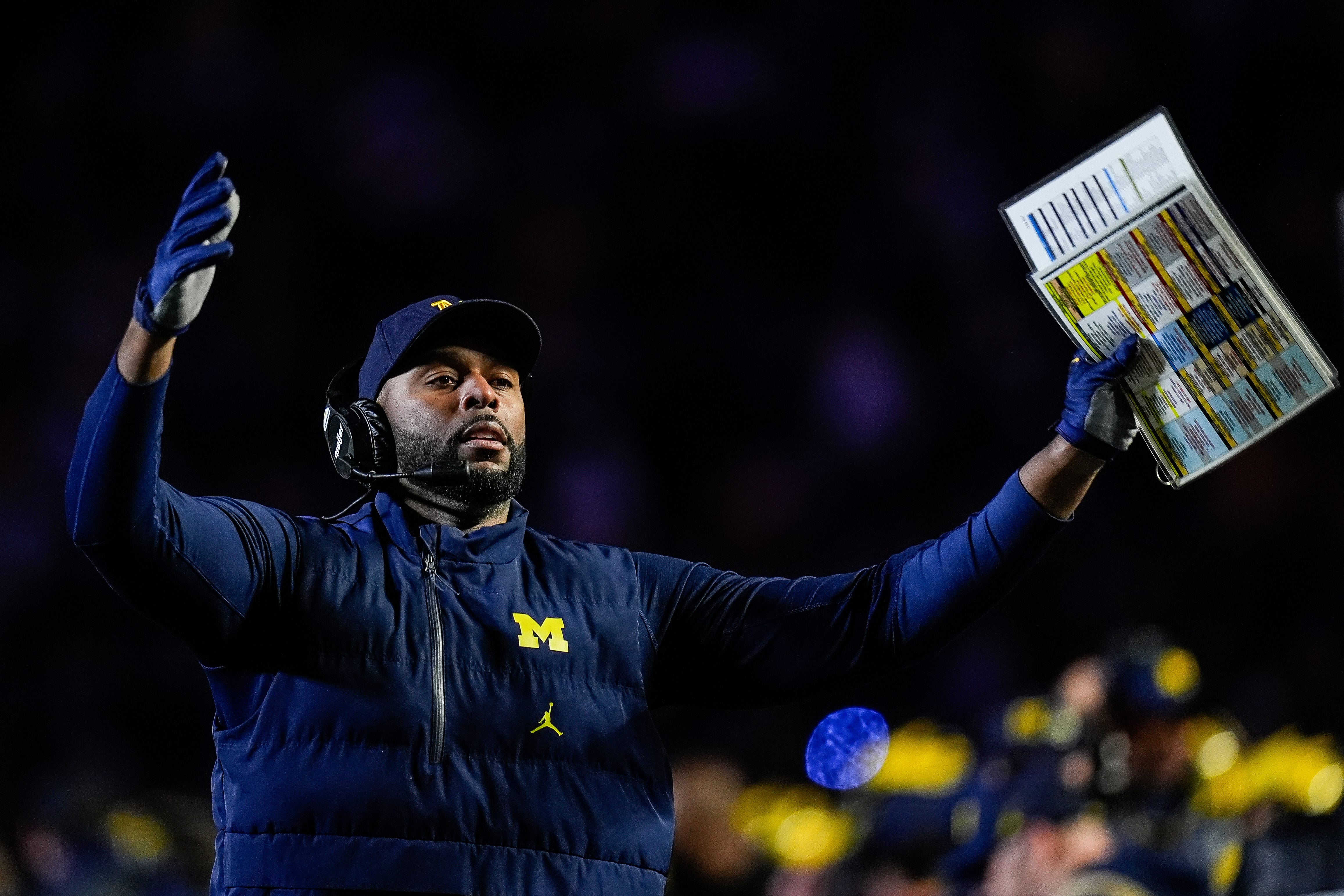 Michigan head coach Sherrone Moore celebrates a touchdown against Michigan State during the second half at Michigan Stadium in Ann Arbor on Saturday, Oct. 26, 2024.