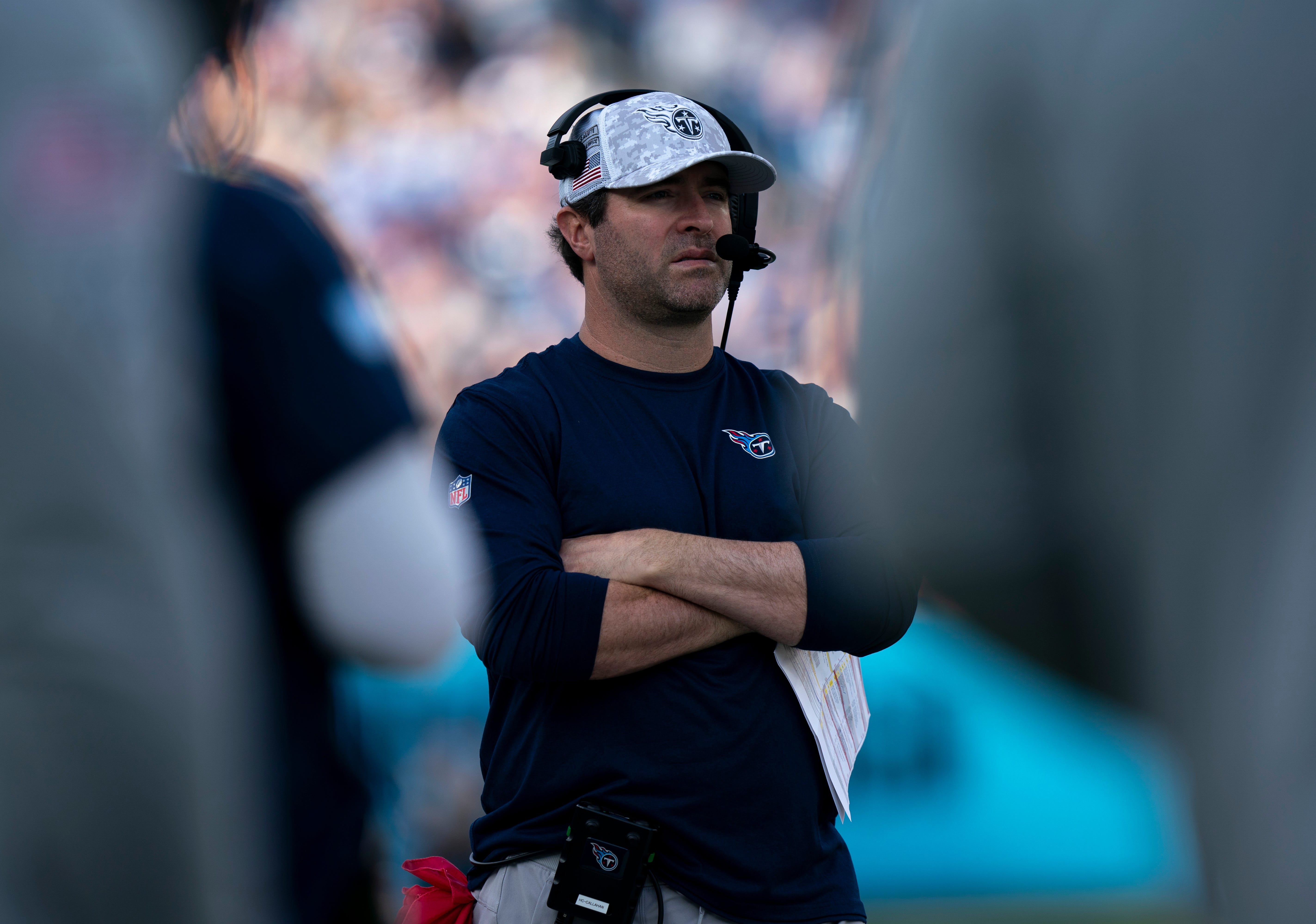 Tennessee Titans Head Coach Brian Callahan works the sidelines against the Minnesota Vikings at Nissan Stadium in Nashville, Tenn., Sunday, Nov. 17, 2024.
