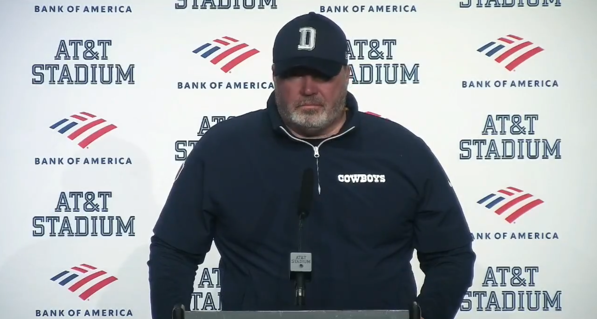 Dallas Cowboys HC Mike McCarthy talks to reporters following loss to Houston Texans.