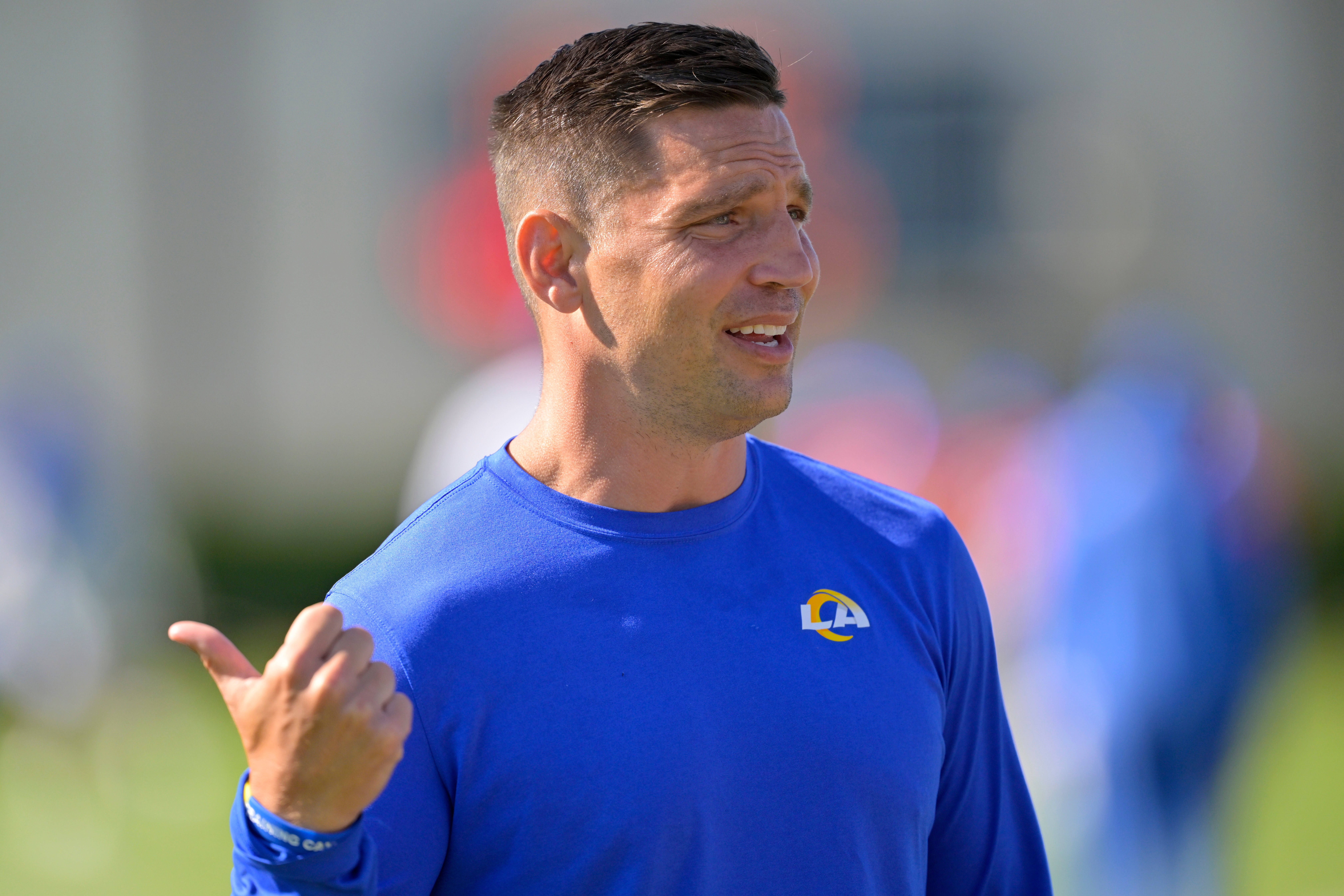 Los Angeles Rams defensive coordinator Chris Shula on the field during training camp at Loyola Marymount University.
