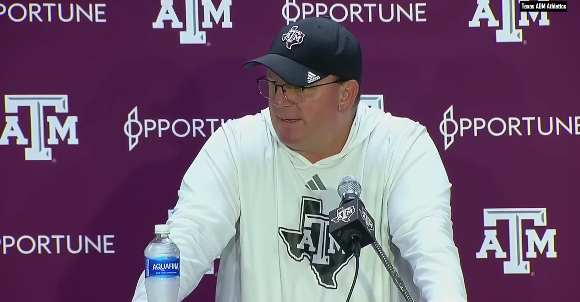 Texas A&M head coach Mike Elko speaks to the media on Tuesday