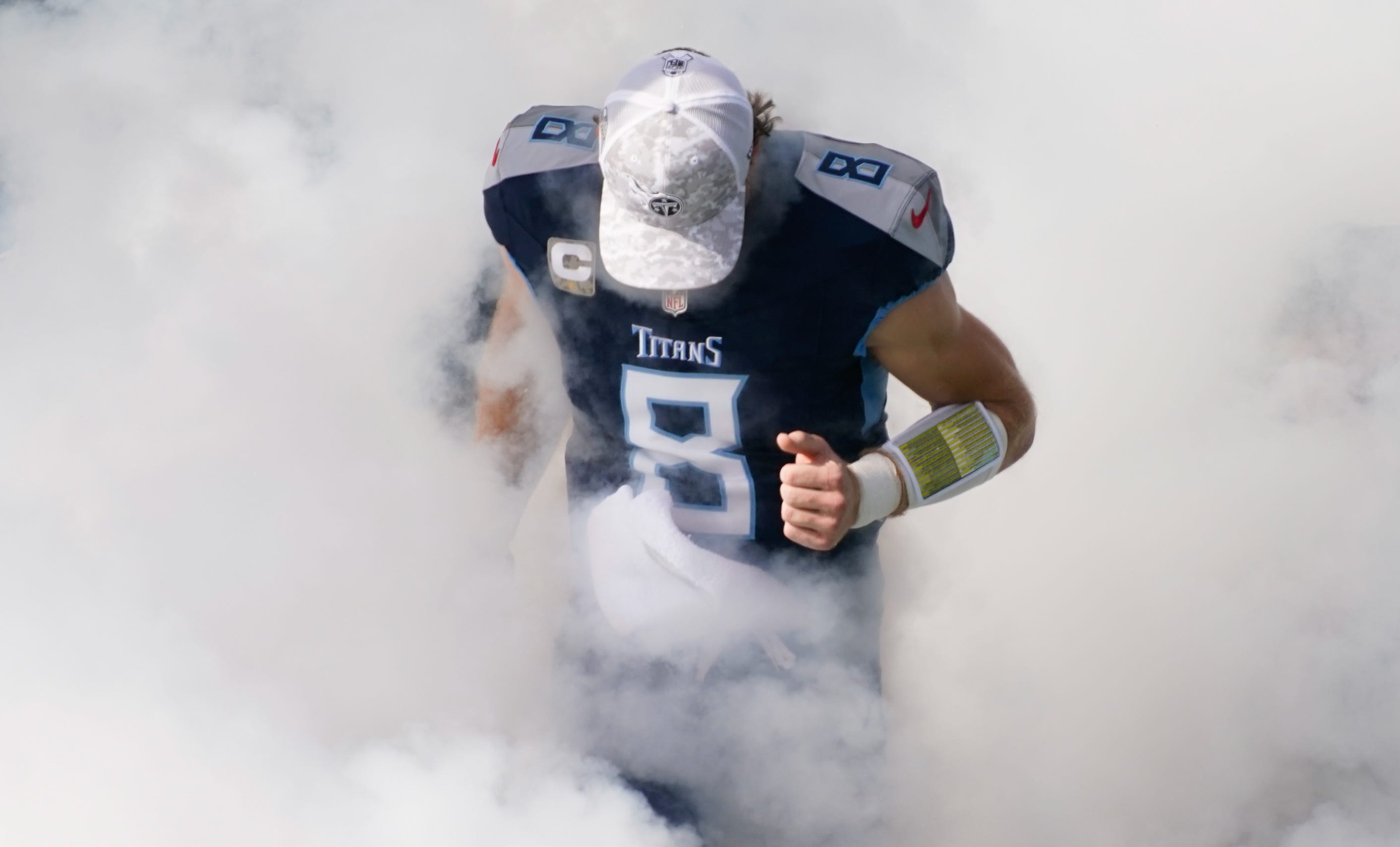 Tennessee Titans quarterback Will Levis (8) takes the field to begin the game against the Minnesota Vikings at Nissan Stadium in Nashville, Tenn., Sunday, Nov. 17, 2024.