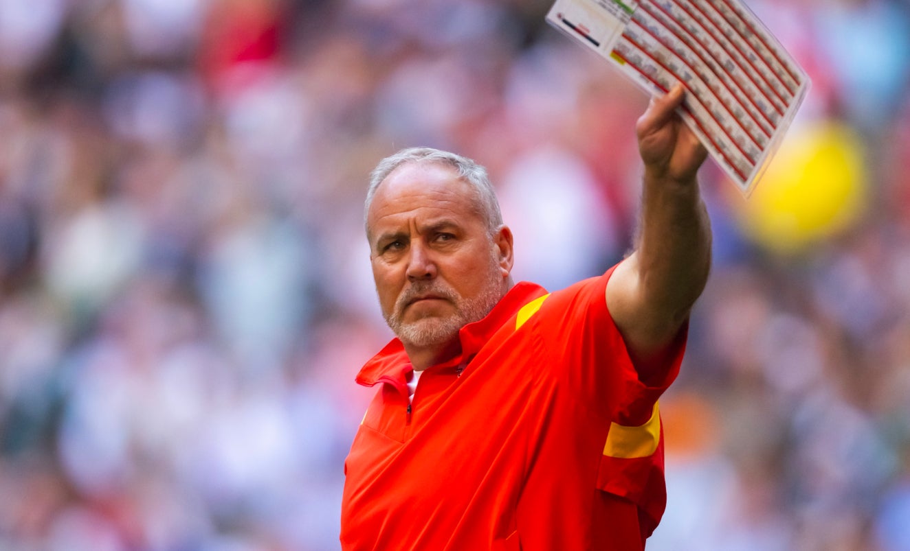 Feb 12, 2023; Glendale, Arizona, US; Kansas City Chiefs special teams coordinator Dave Toub against the Philadelphia Eagles during Super Bowl LVII at State Farm Stadium.