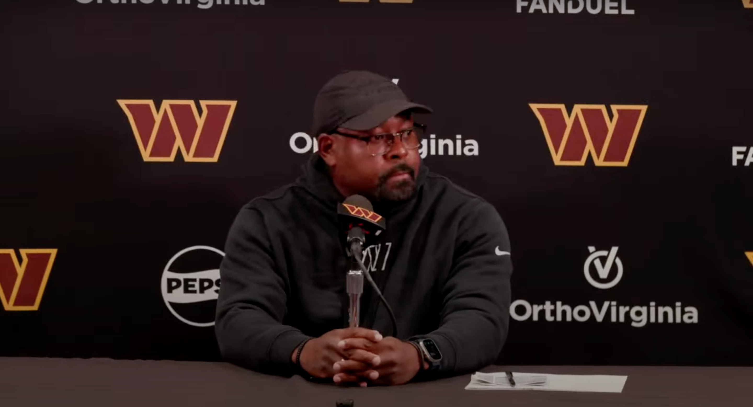 Commanders defensive coordinator Joe Whitt Jr. during a press conference before the team's Week 12 matchup against the Cowboys.