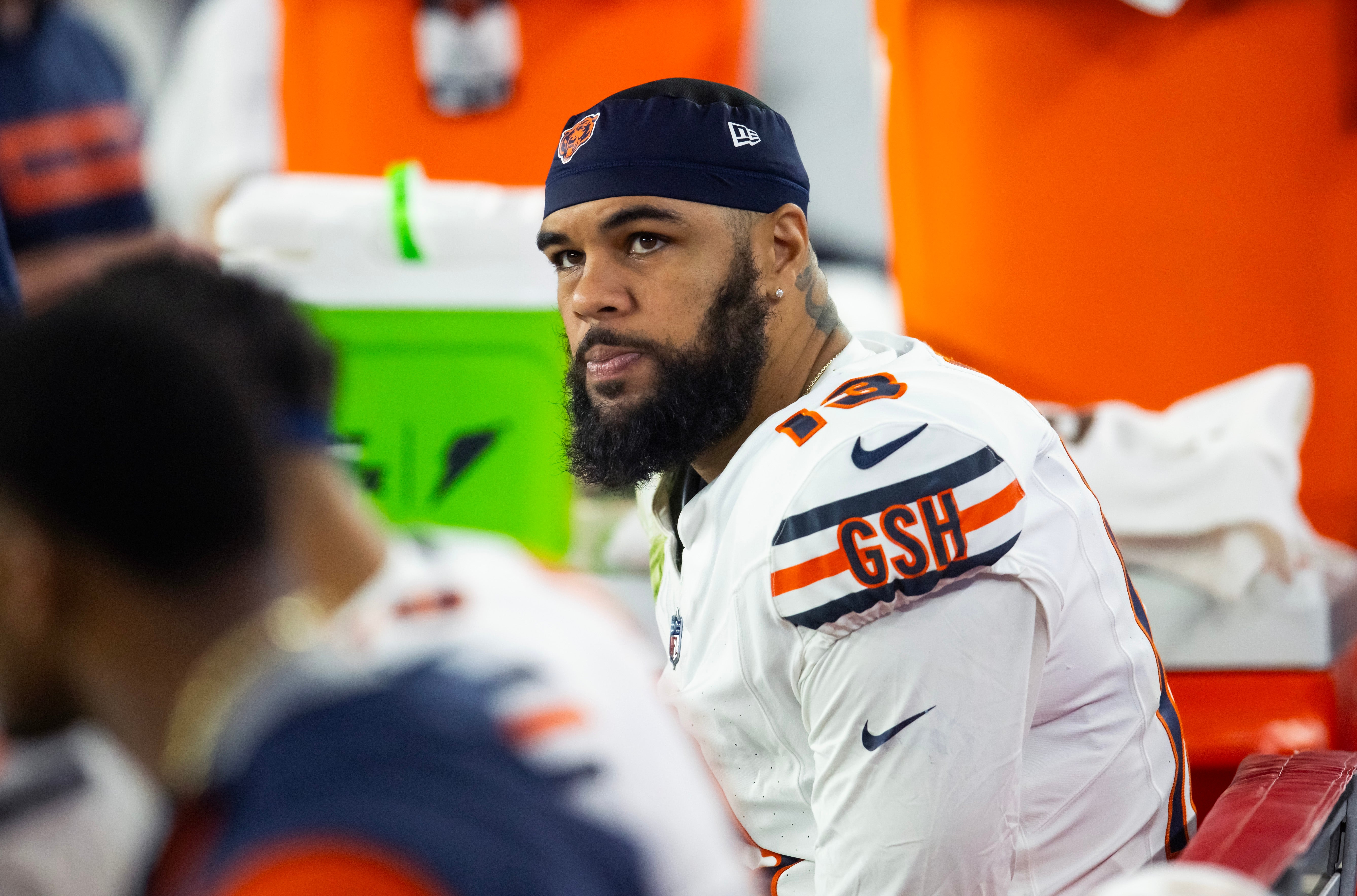 Nov 3, 2024; Glendale, Arizona, USA; Chicago Bears wide receiver Keenan Allen (13) against the Arizona Cardinals at State Farm Stadium.