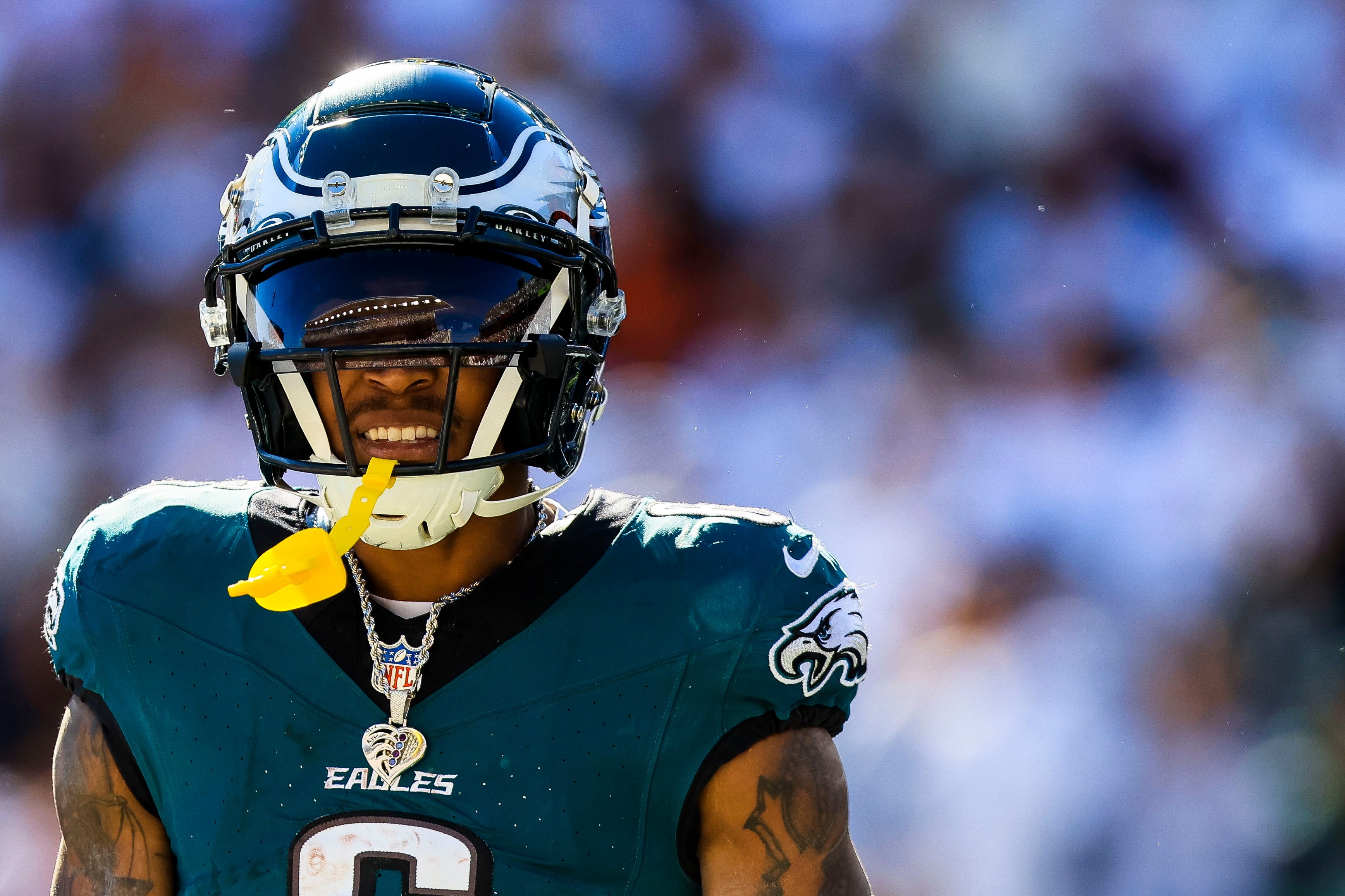 Philadelphia Eagles wide receiver DeVonta Smith (6) reacts after scoring a touchdown against the Cincinnati Bengals in the second half at Paycor Stadium.