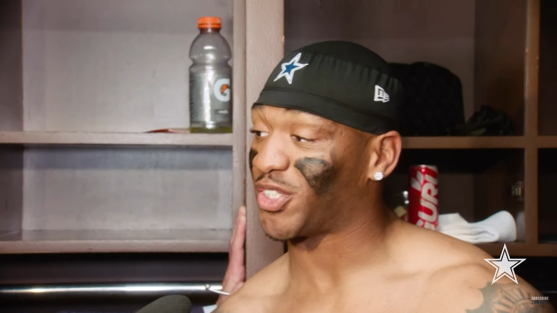 Dallas Cowboys safety Juanyeh Thomas talks to reporters postgame after beating Washington Commanders in Week 12.