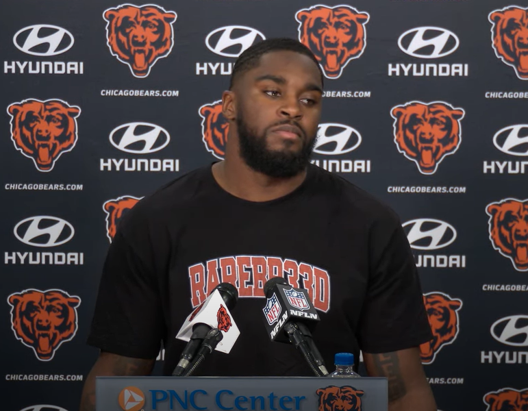 Jaylon Johnson addresses the media on Monday.