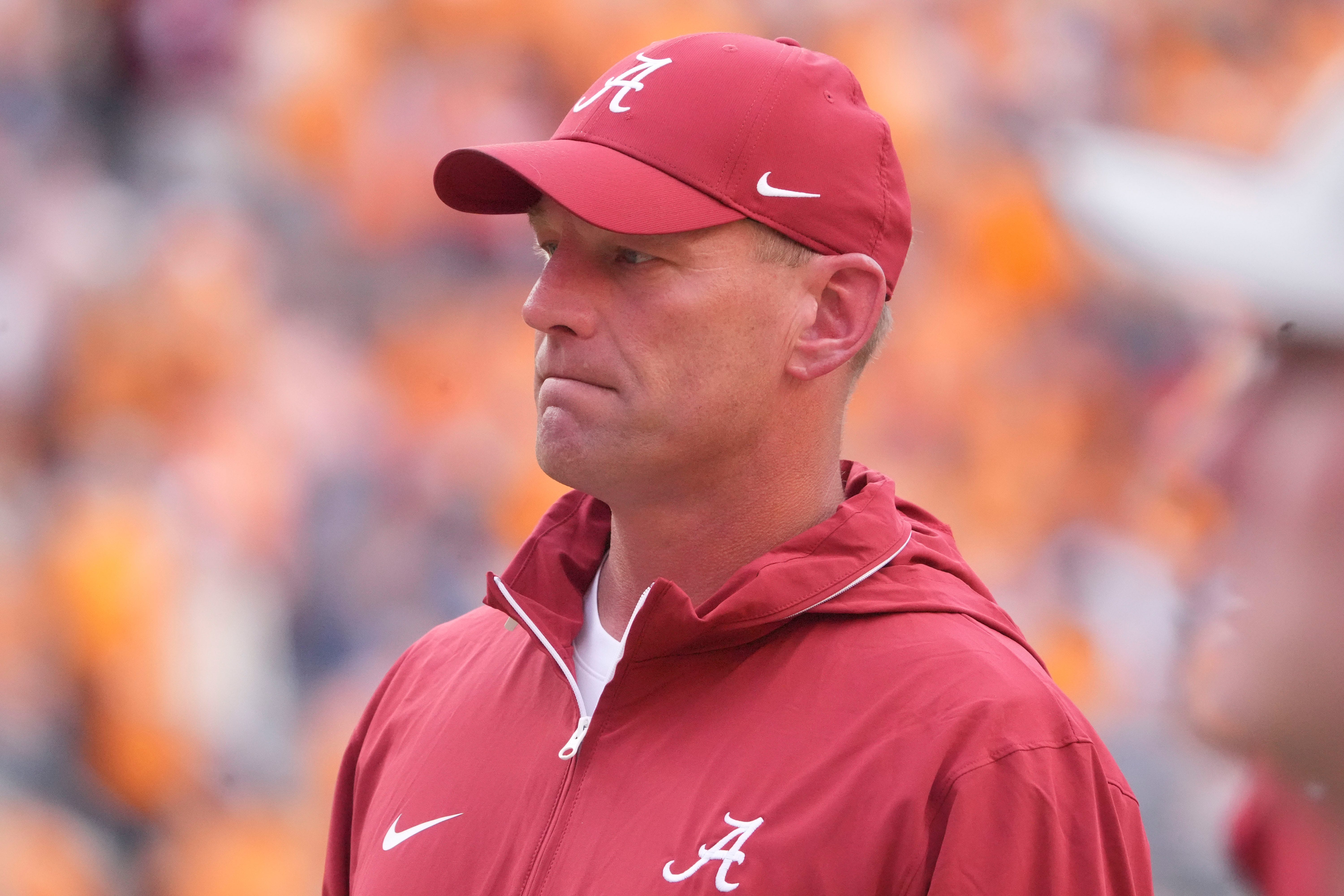 Alabama football coach Kalen DeBoer during the NCAA college football game against Tennessee on Saturday, Oct. 19, 2024, in Knoxville. Tenn.