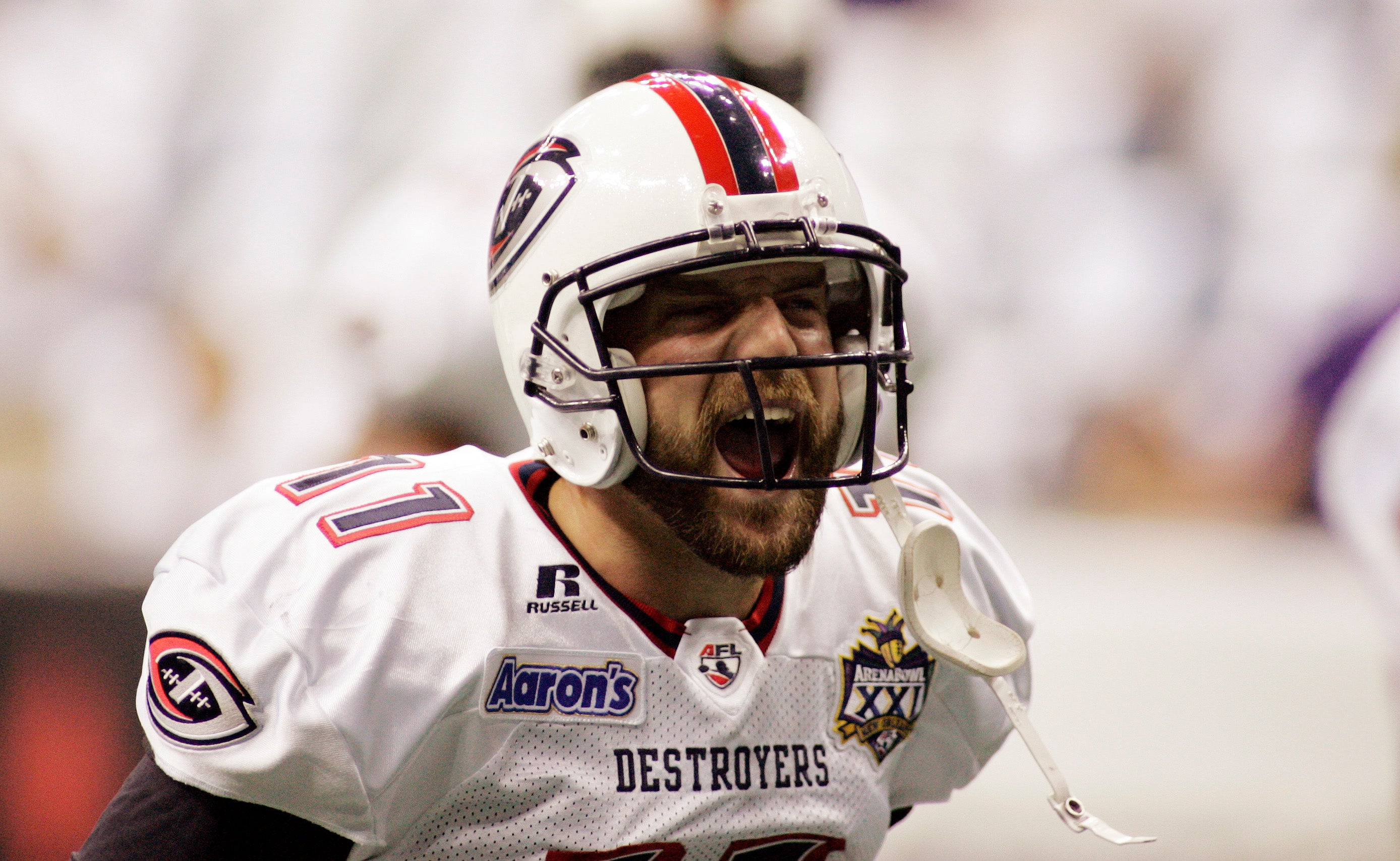 July 29, 2007; New Orleans, LA, USA; Columbus Destroyers quarterback Matt Nagy (11) cheers on his offensive line as the enter the field for warmups before the Arena Football League championship game ArenaBowl XXI between the San Jose SaberCats and the Columbus Destroyers at the New Orleans Arena.