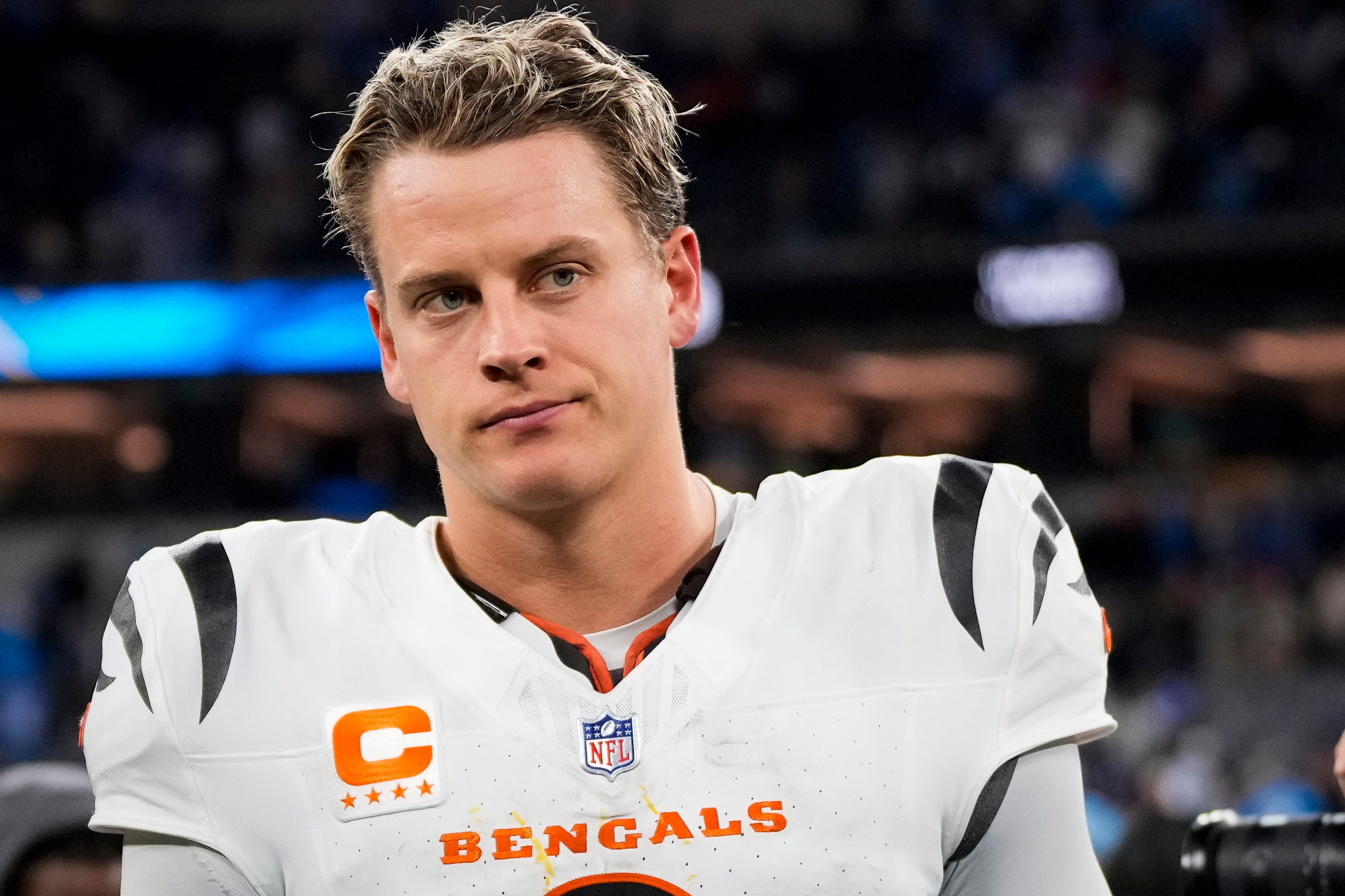 Cincinnati Bengals quarterback Joe Burrow (9) walks for the locker room after the fourth quarter of the NFL Week 11 game between the Los Angeles Chargers and the Cincinnati Bengals at SoFi Stadium in Inglewood, Calif., on Sunday, Nov. 17, 2024. The Chargers won 34-27.