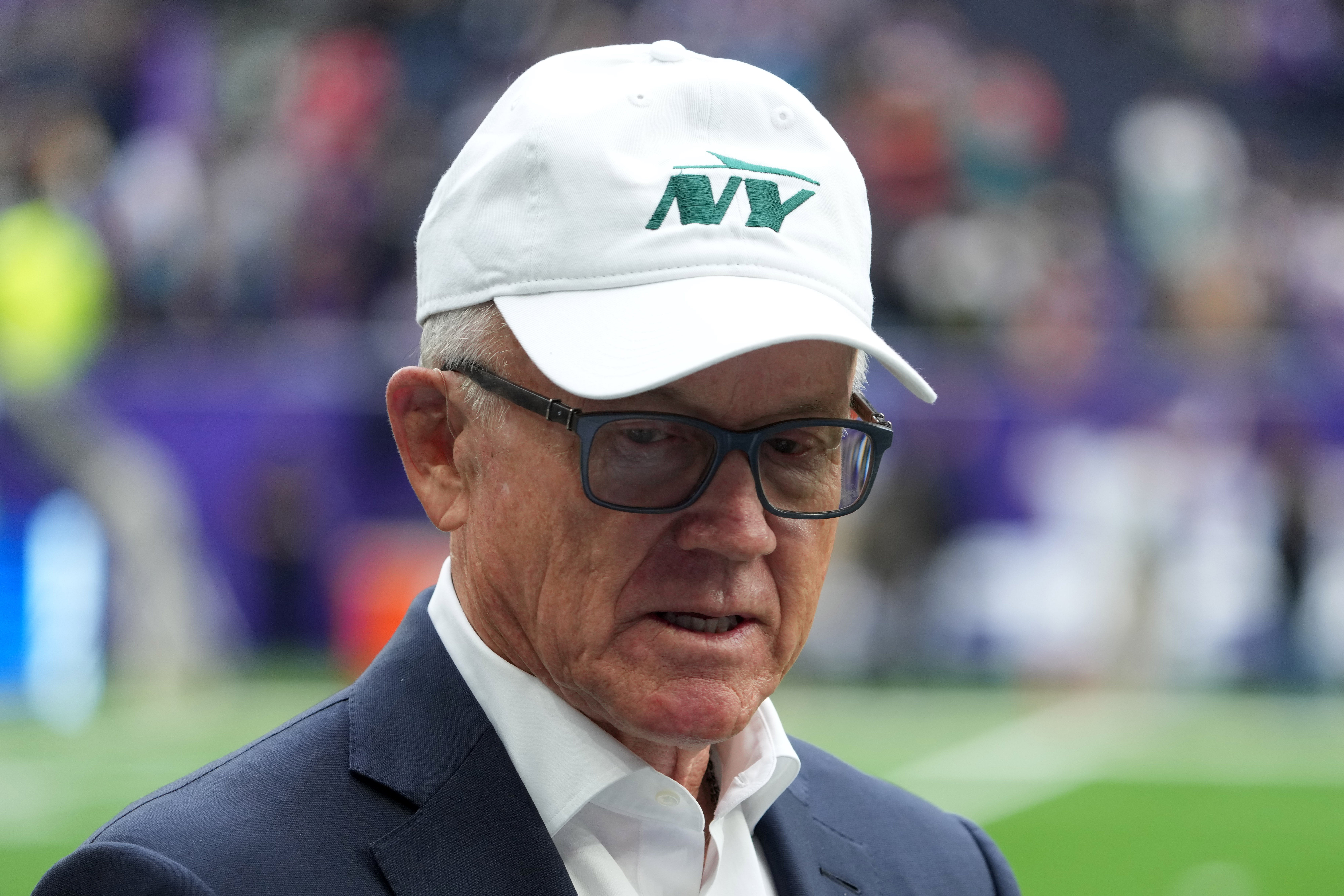 Oct 6, 2024; London, United Kingdom; New York Jets owner Woody Johnson reacts during the game against the Minnesota Vikings at Tottenham Hotspur Stadium.