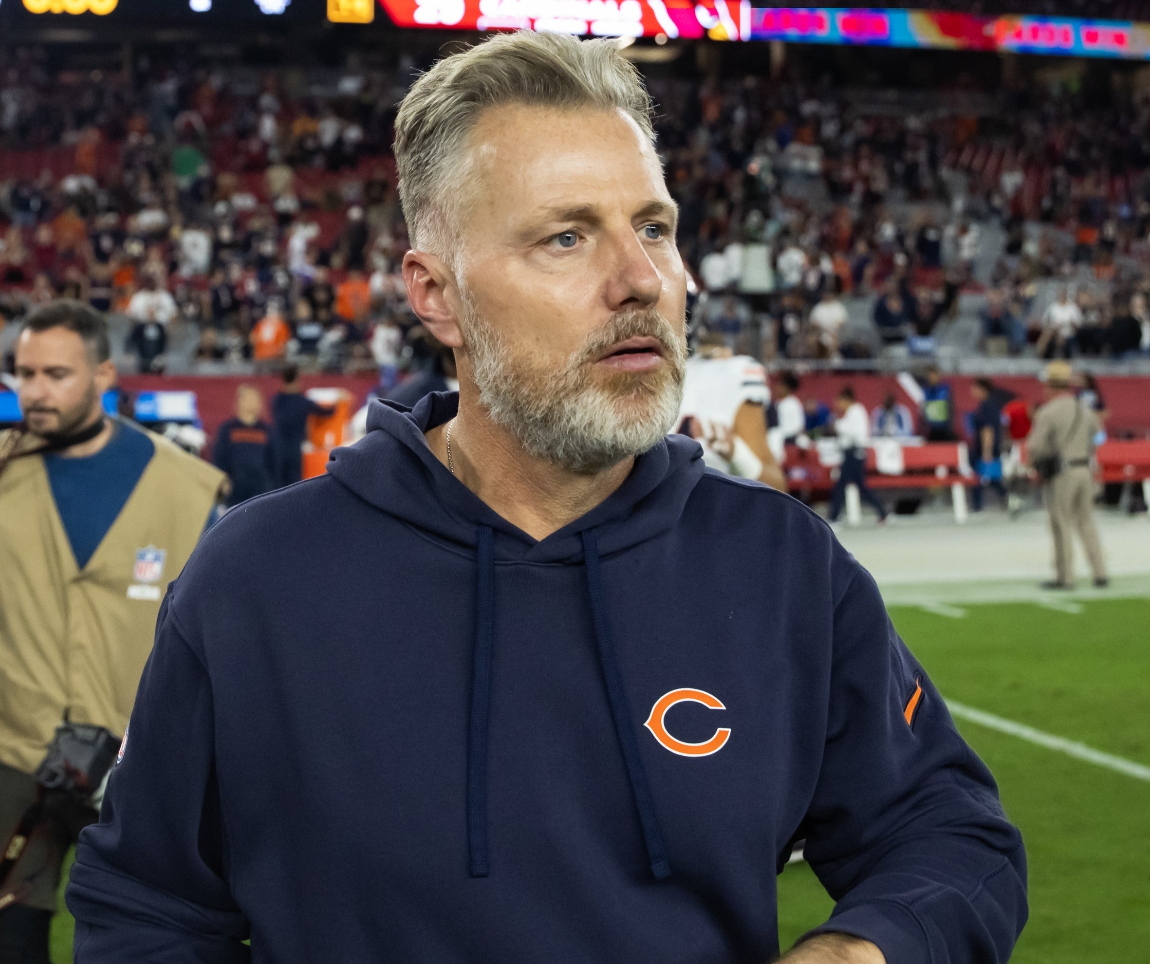 Nov 3, 2024; Glendale, Arizona, USA; Chicago Bears head coach head coach Matt Eberflus against the Arizona Cardinals at State Farm Stadium.