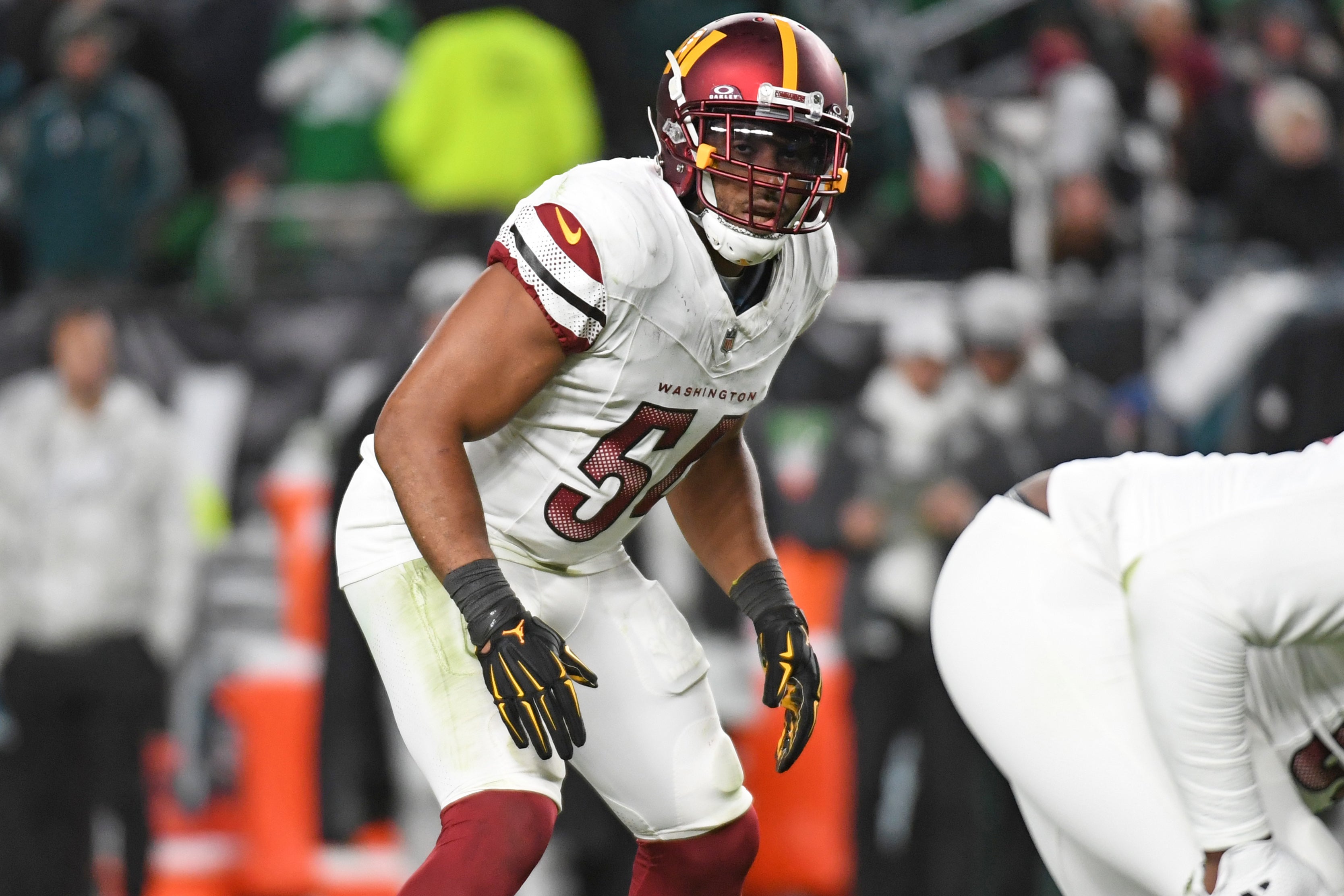 Nov 14, 2024; Philadelphia, Pennsylvania, USA; Washington Commanders linebacker Bobby Wagner (54) against the Philadelphia Eagles at Lincoln Financial Field.