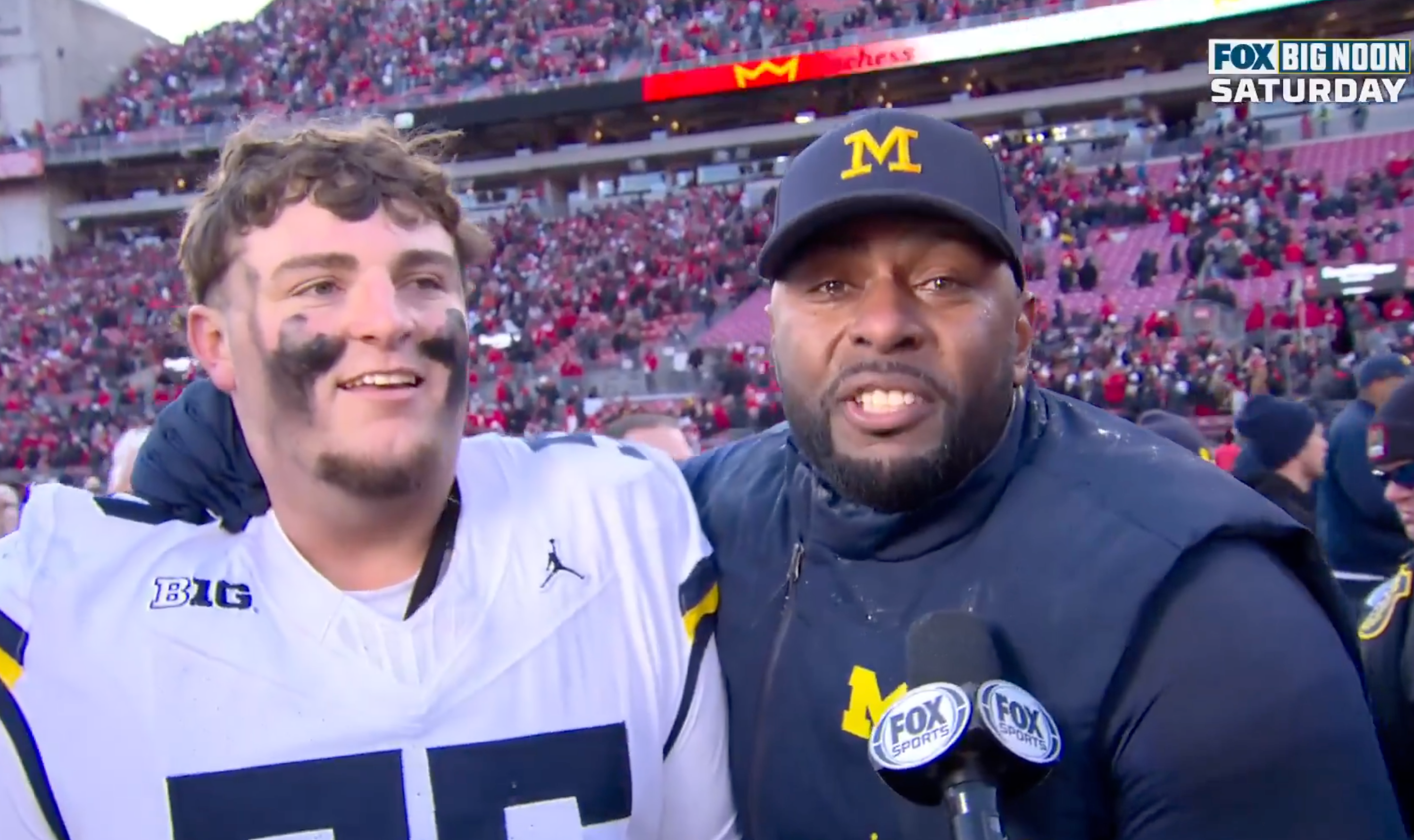 Michigan head coach Sherrone Moore and defensive tackle Mason Graham