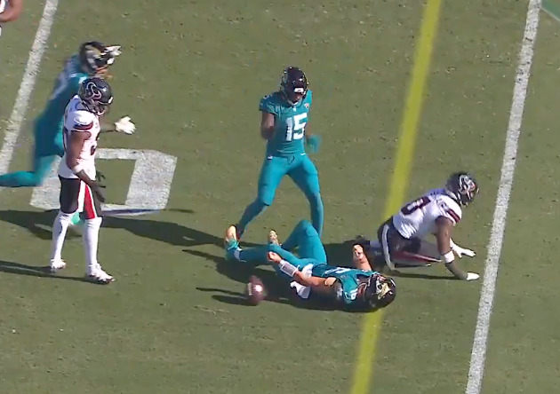 Jaguars QB Trevor Lawrence carted off after hard hit from Texans linebacker Azeez Al-Shaair
