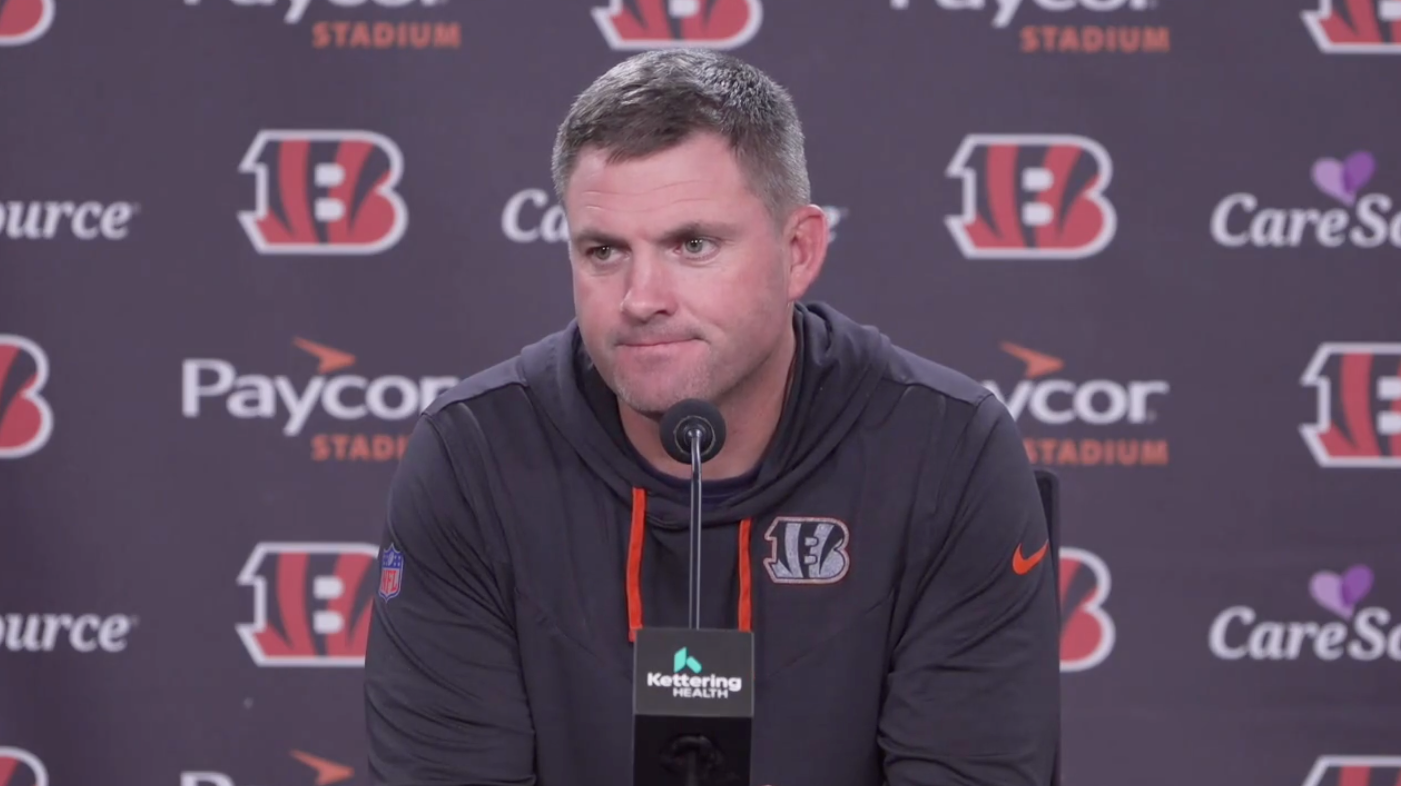 Cincinnati Bengals head coach Zac Taylor talks to reporters on Monday, December 2, 2024.