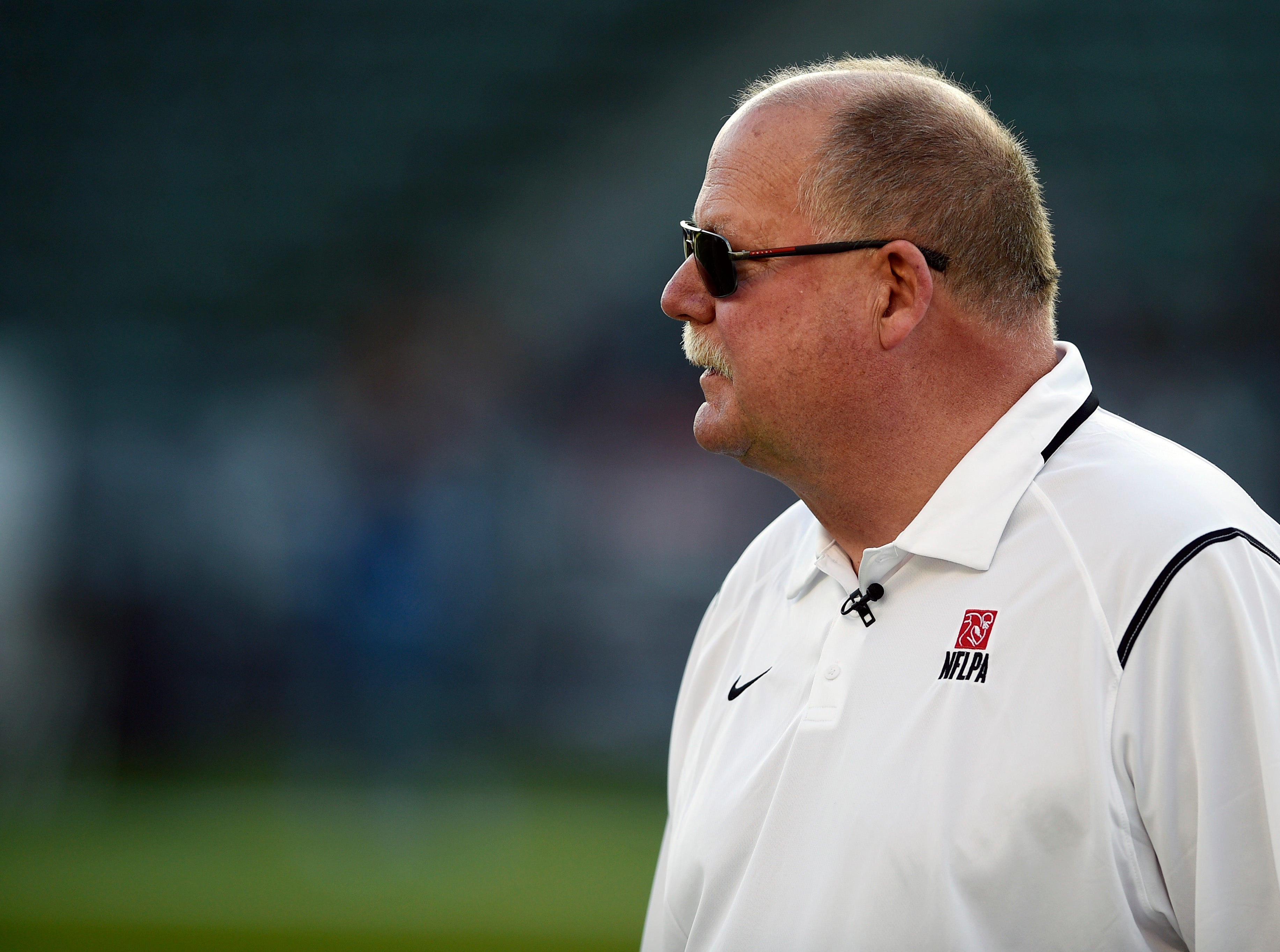 American Team coach Mike Holmgren looks on during the first half of the NFLPA Collegiate Bowl against the National Team at StubHub Center.