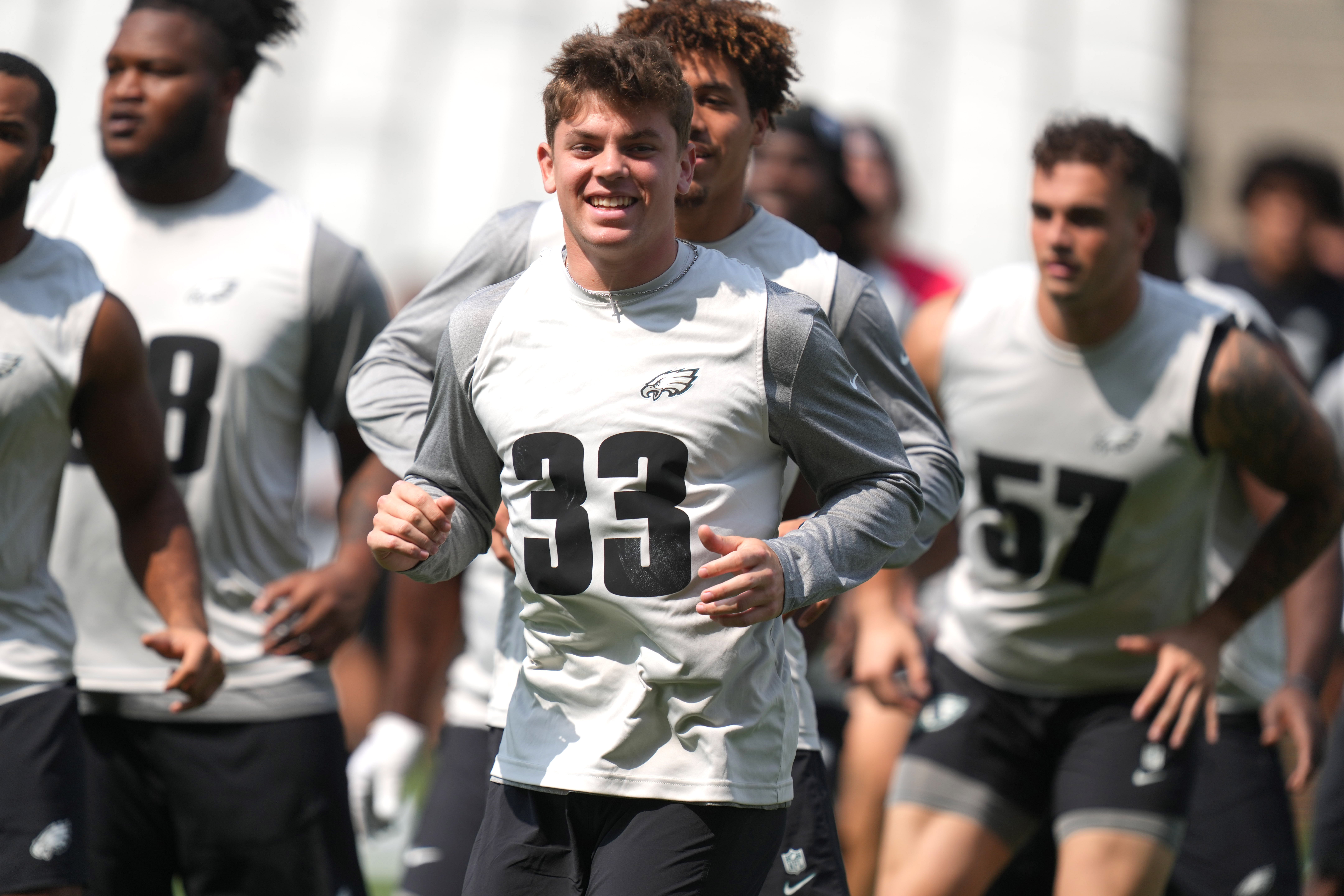 Philadelphia Eagles cornerback Cooper DeJean (33) during practice at the Neo Qumica Arena.