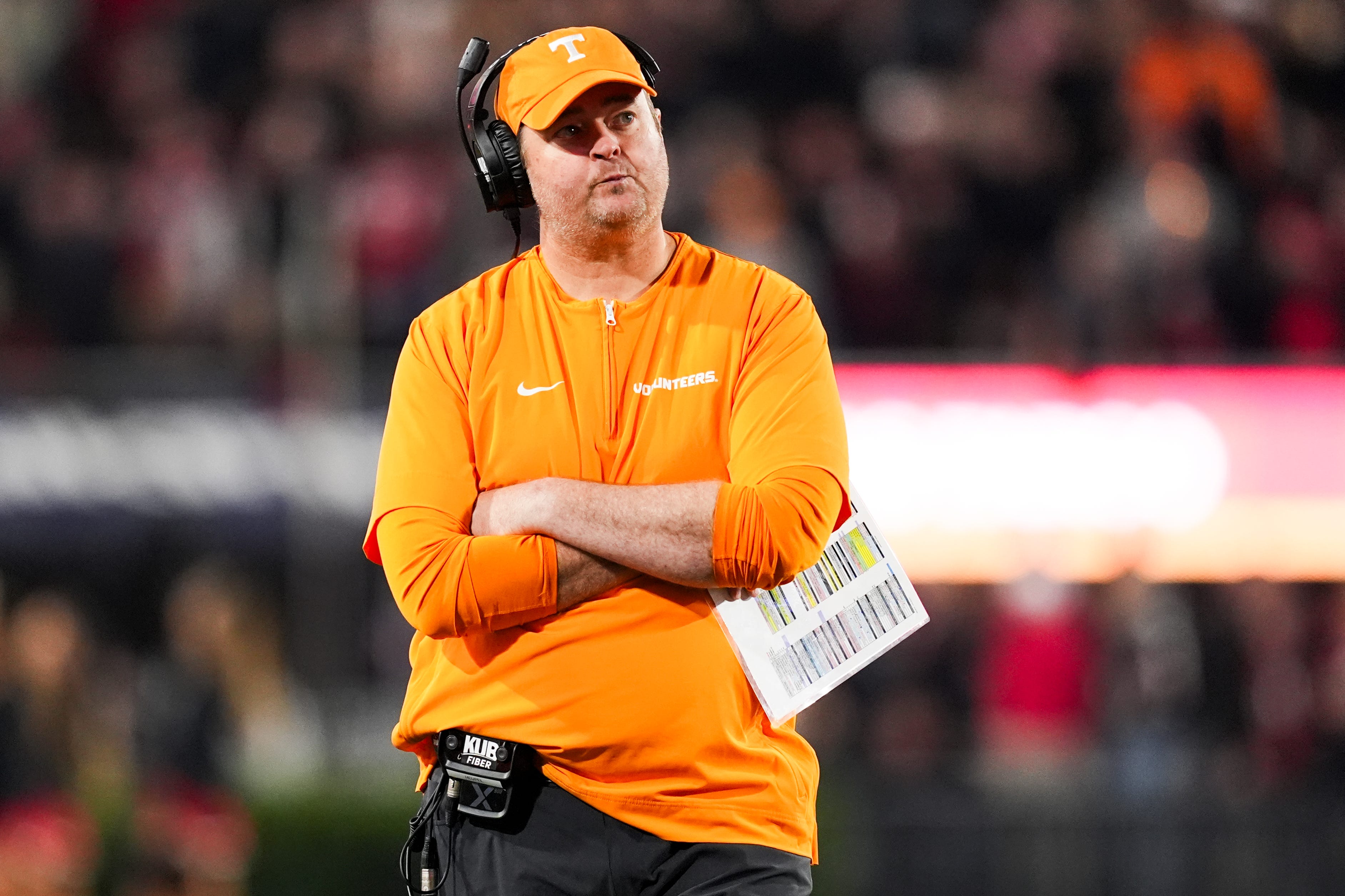 Tennessee head coach Josh Heupel during a college football game between Tennessee and Georgia at Sanford Stadium in Athens, Ga., on Saturday, November 16, 2024.