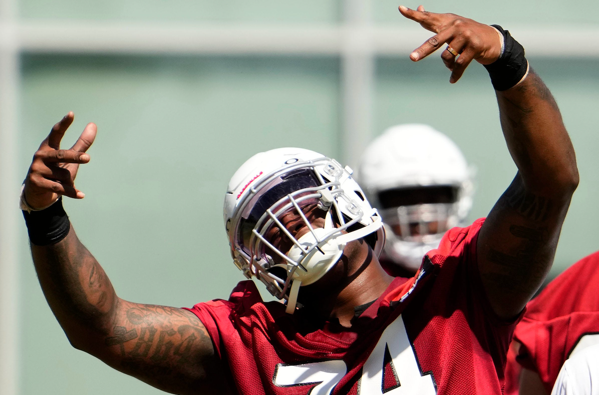 Arizona Cardinals offensive tackle D.J. Humphries (74) during minicamp at the Cardinals Dignity Health Training Center in Tempe on June 14, 2023.