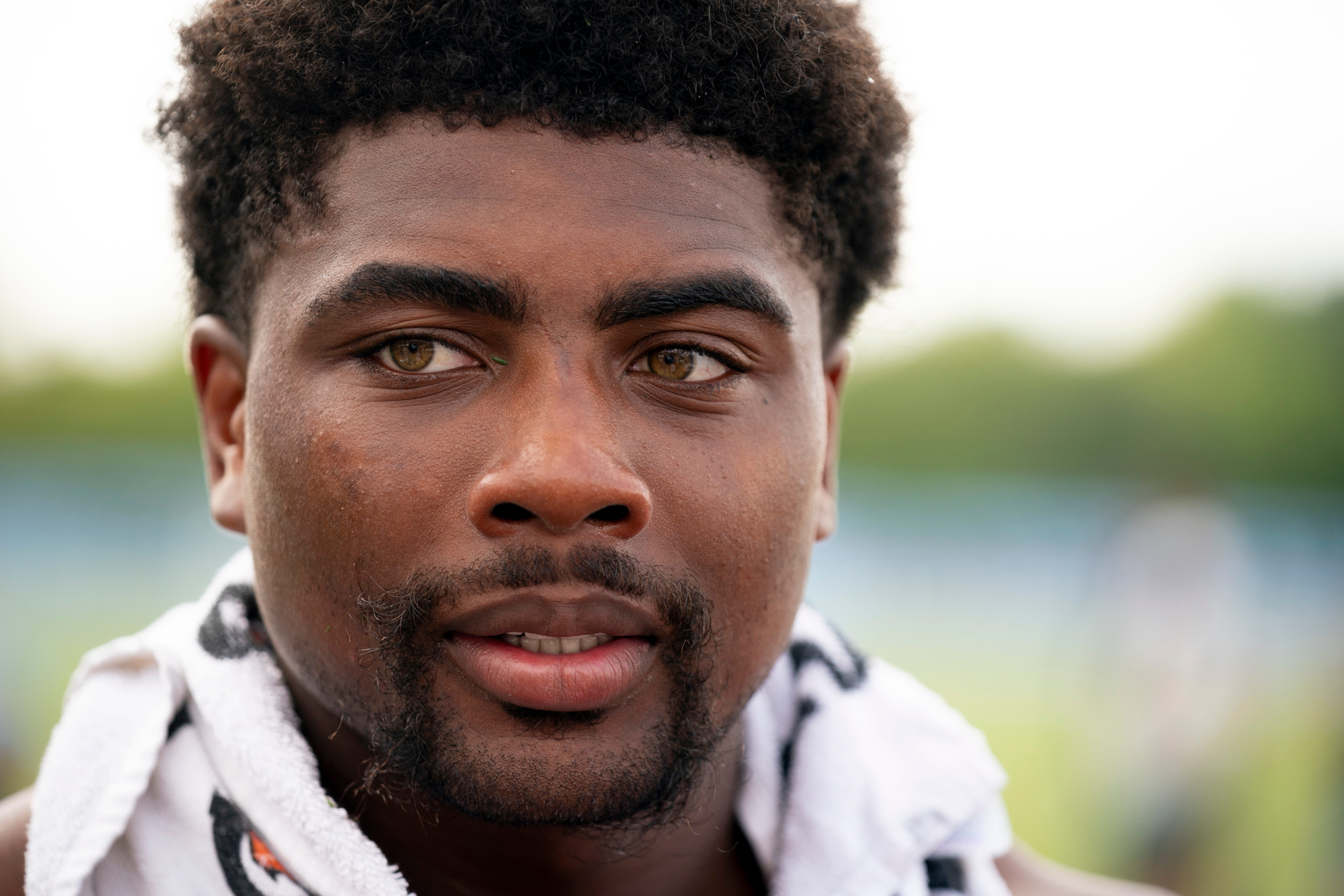 Tennessee Titans wide receiver Treylon Burks (16) fields questions after practice during training camp at Ascension Saint Thomas Sports Park in Nashville, Tenn., Saturday, Aug. 3, 2024 Denny Simmons/The Tennessean-USA TODAY NETWORK