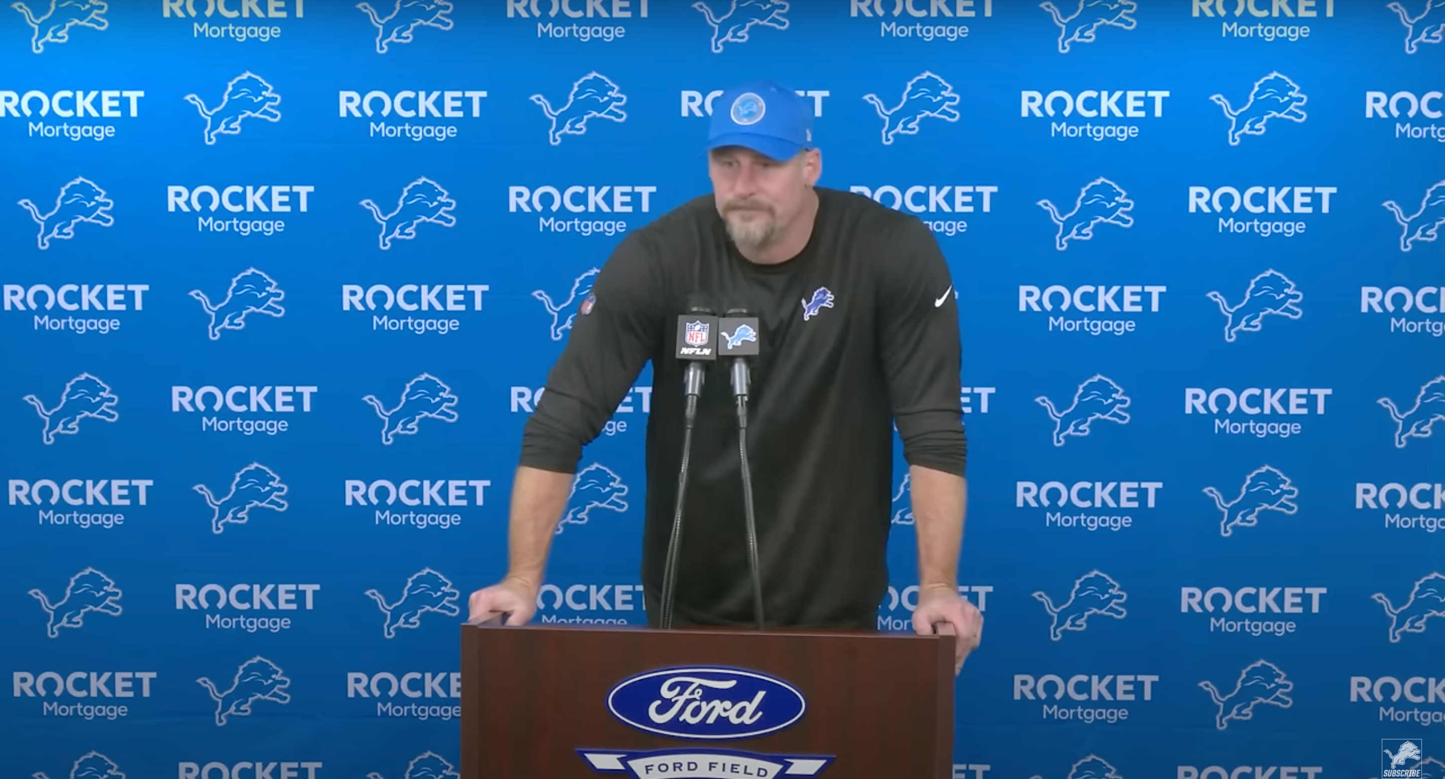 Dan Campbell speaks to reporters after the Lions' big Week 14 win over the Packers.