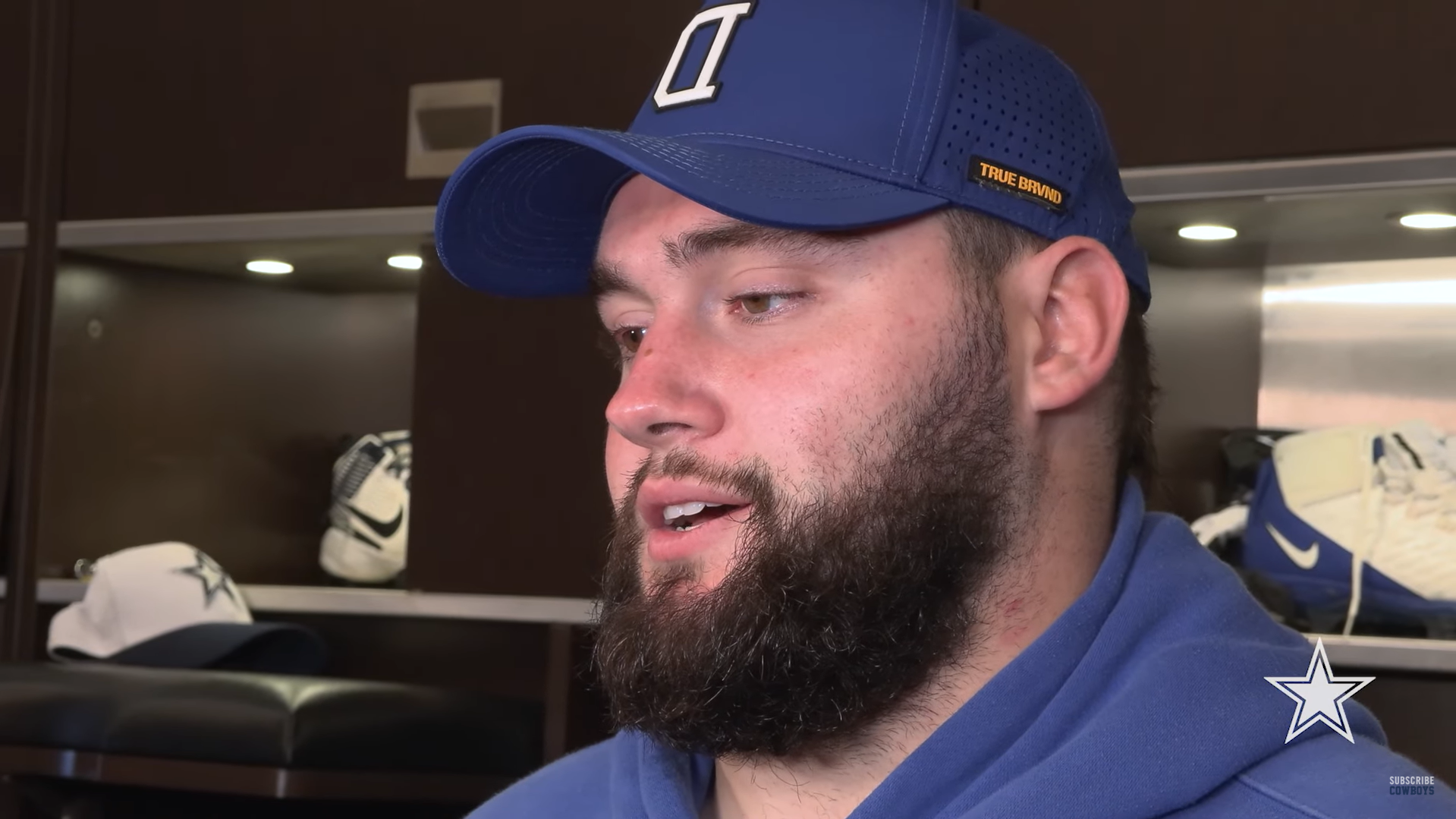 Dallas Cowboys right guard Brock Hoffman talks to the media after Zack Martin's season-ending injury update.