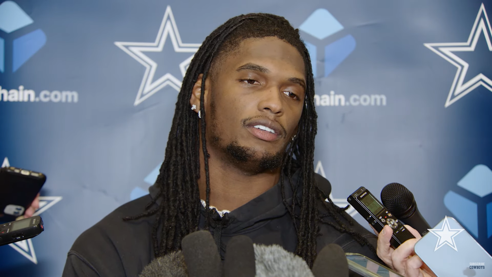 Dallas Cowboys wide receiver CeeDee Lamb talks to reporters ahead of Monday Night Football vs. Bengals.