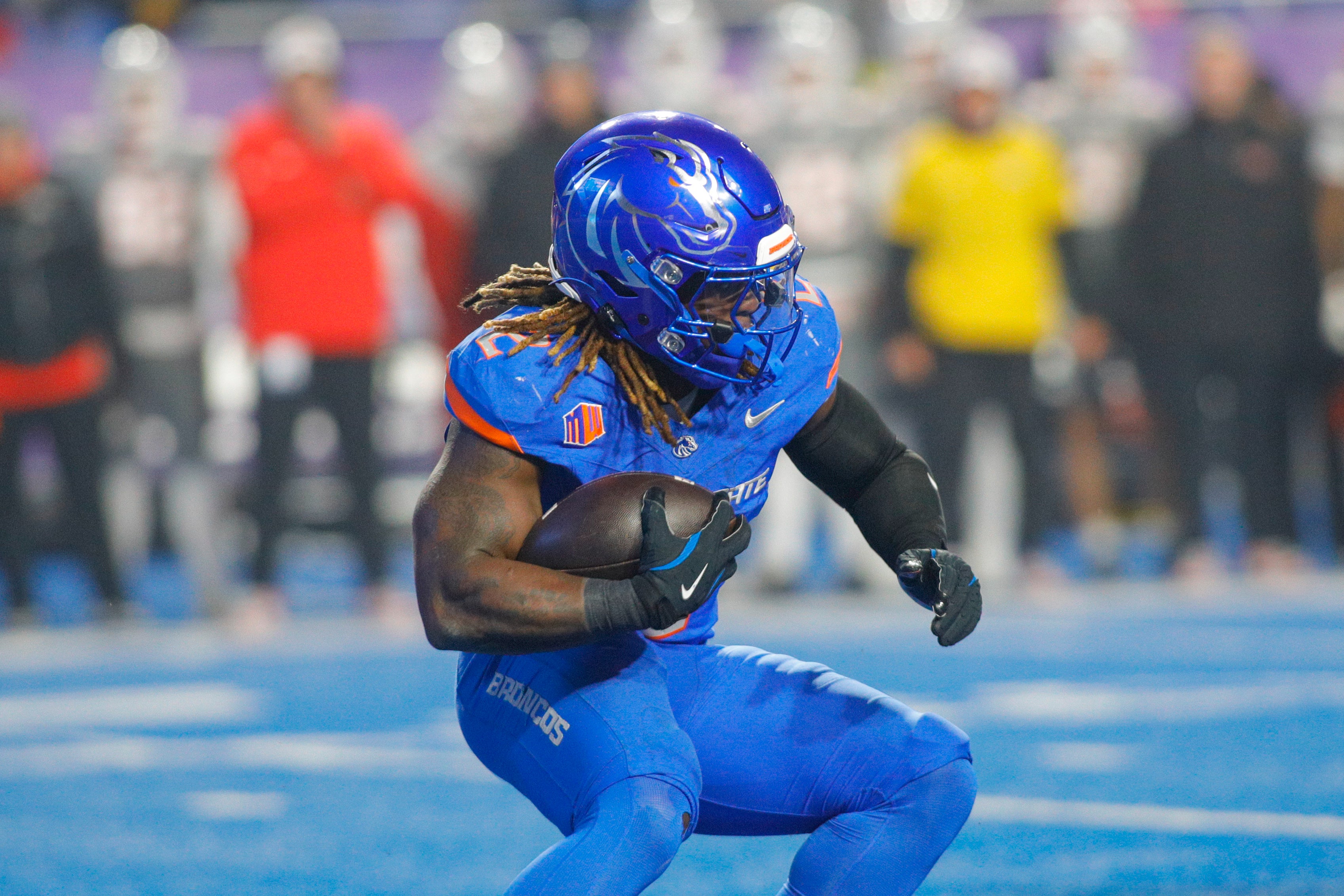 Dec 6, 2024; Boise, ID, USA; Boise State Broncos running back Ashton Jeanty (2) during the first half against the UNLV Rebels at Albertsons Stadium.