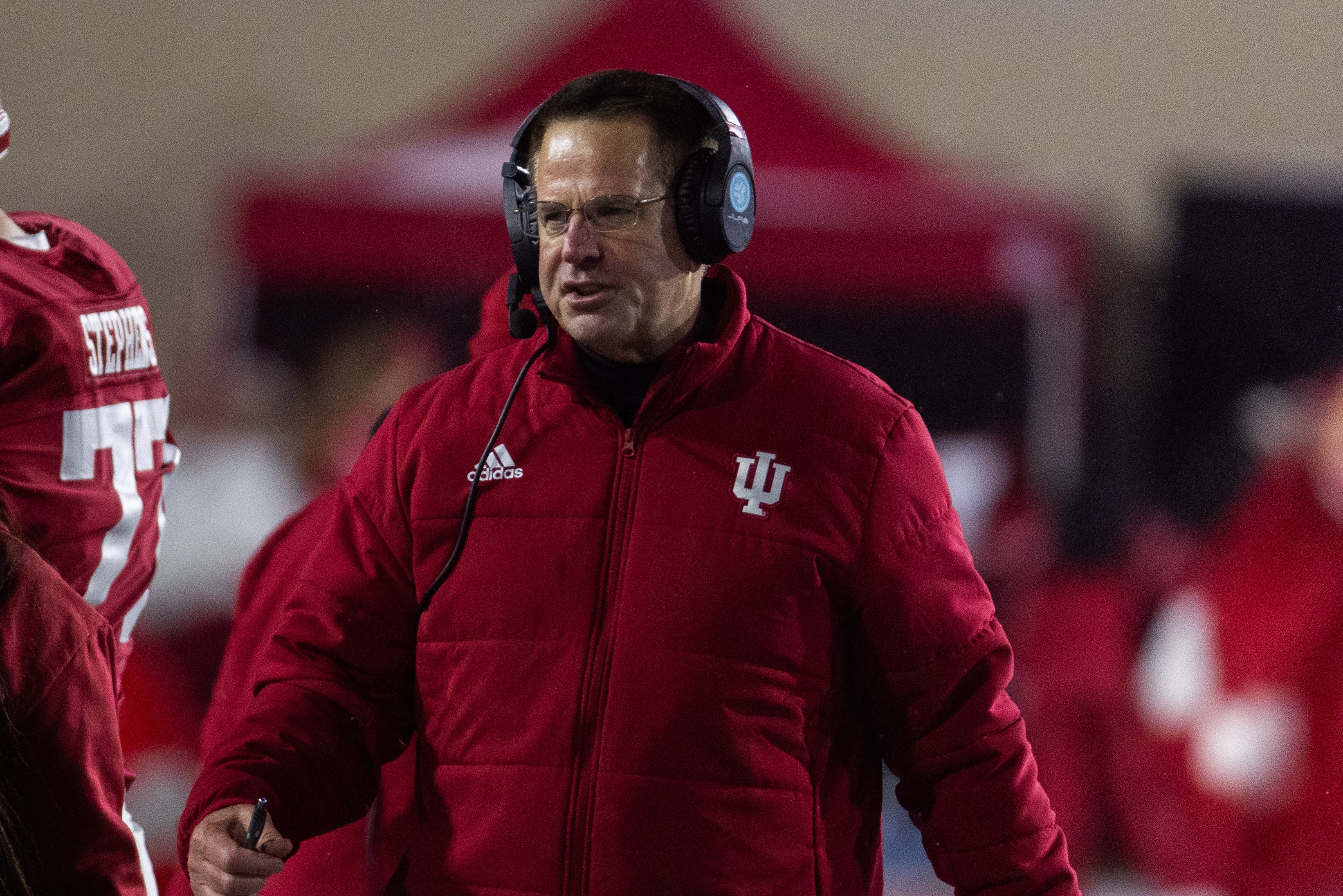 Nov 30, 2024; Bloomington, Indiana, USA; Indiana Hoosiers head coach Curt Cignetti in the first half against the Purdue Boilermakers at Memorial Stadium.