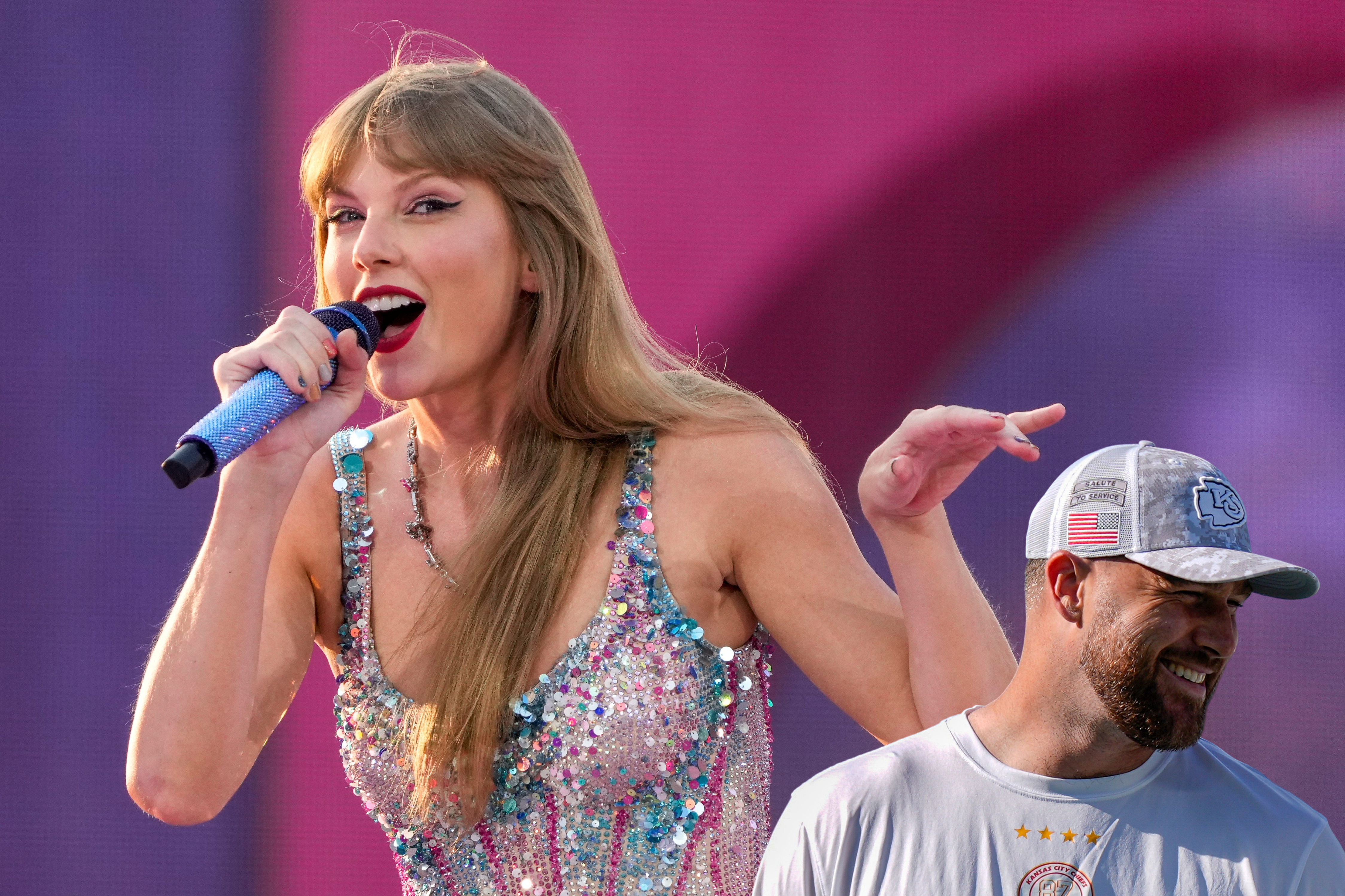 Taylor Swift sings "Karma is a guy on the Chiefs" one final time during her final Eras Tour show.