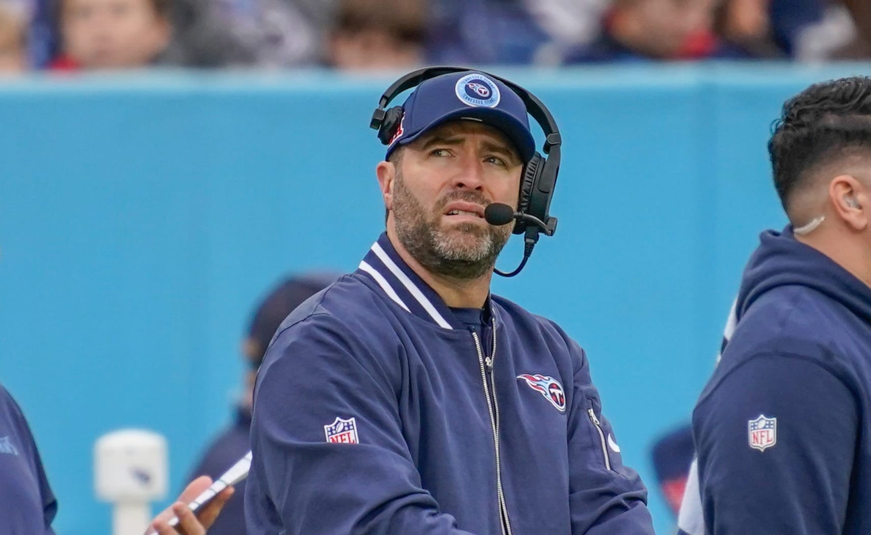 Tennessee Titans head coach Brian Callahan studies the field during the first quarter at Nissan Stadium in Nashville, Tenn., Sunday, Dec. 8, 2024 Andrew Nelles / The Tennessean-USA TODAY NETWORK via Imagn Images