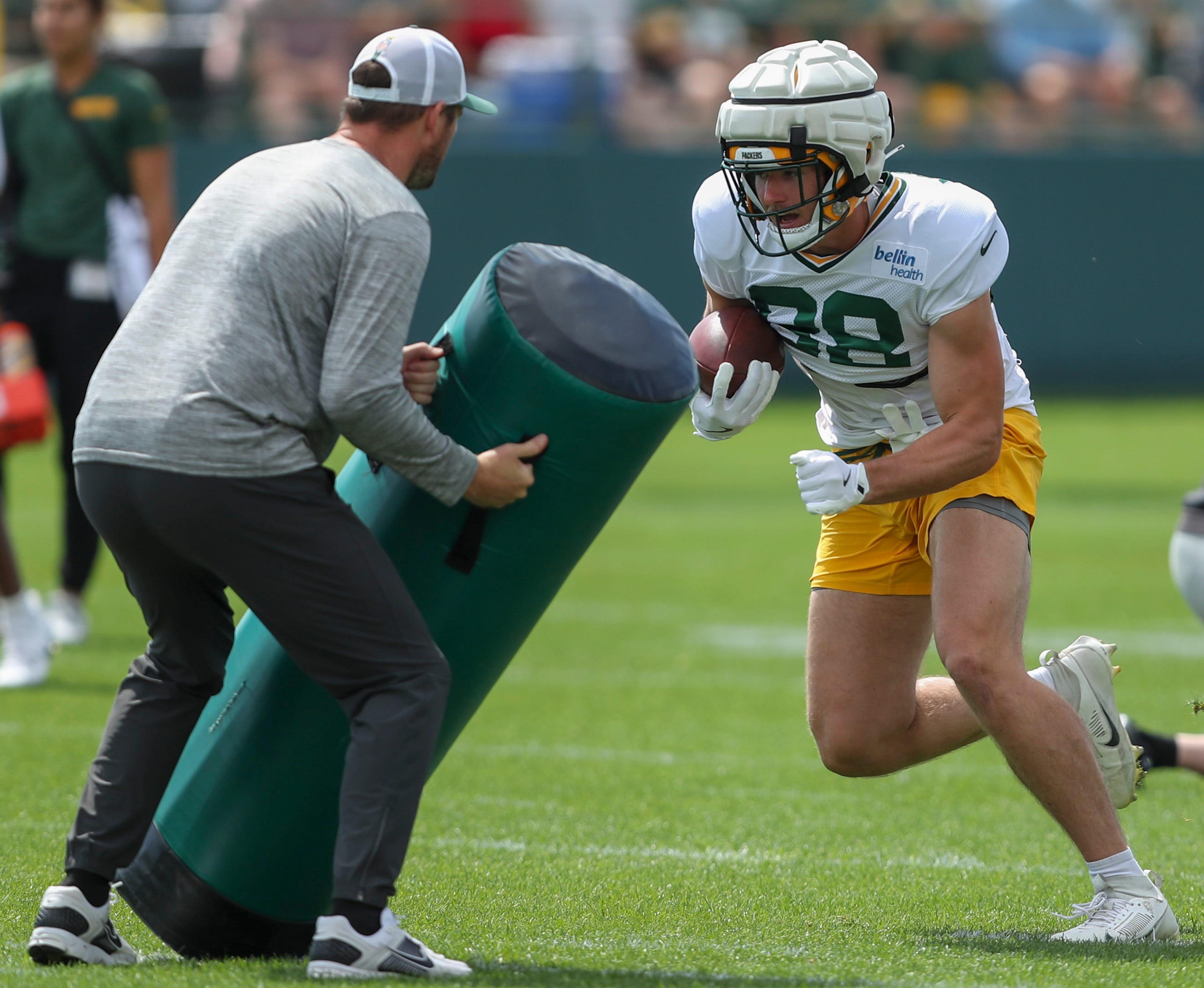 Green Bay Packers tight end Luke Musgrave (88) runs through a drill during the 11th practice of training camp on Tuesday, August 6, 2024, at Ray Nitschke Field in Ashwaubenon, Wis