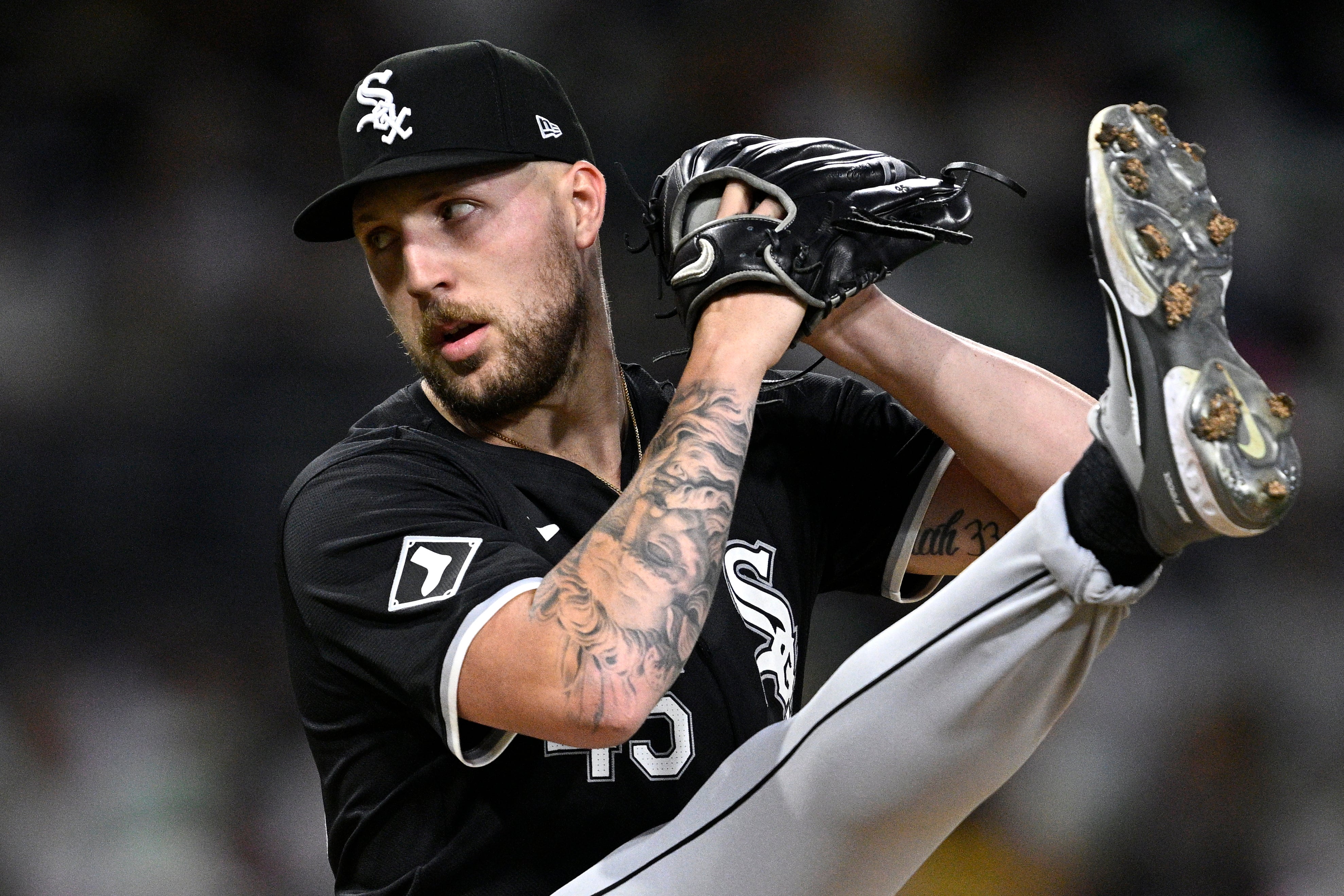 Sep 20, 2024; San Diego, California, USA; Chicago White Sox starting pitcher Garrett Crochet (45) pitches against the San Diego Padres during the first inning at Petco Park.