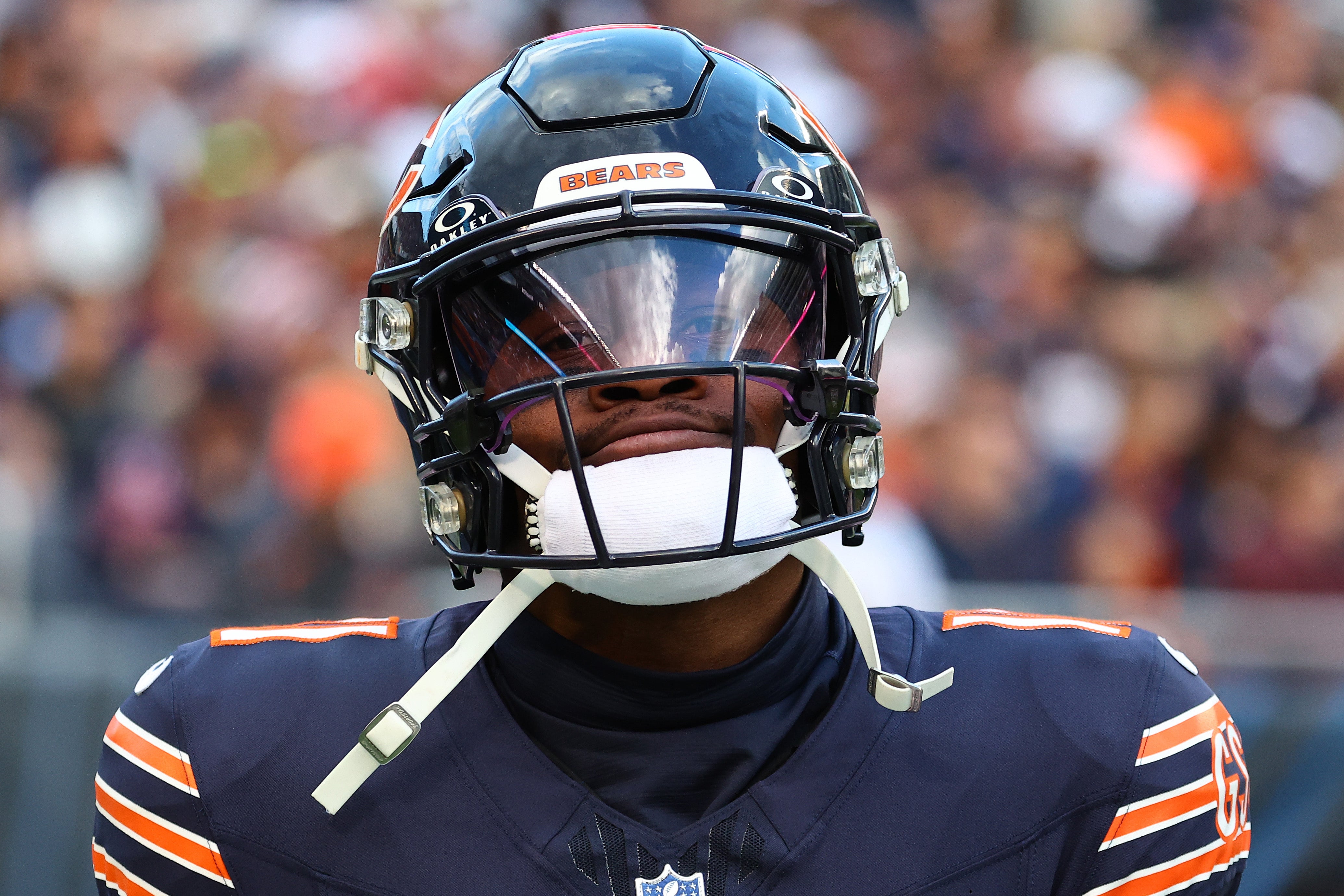 Nov 10, 2024; Chicago, Illinois, USA; Chicago Bears wide receiver DeAndre Carter (11) reacts after a play against the New England Patriots during the second half at Soldier Field.