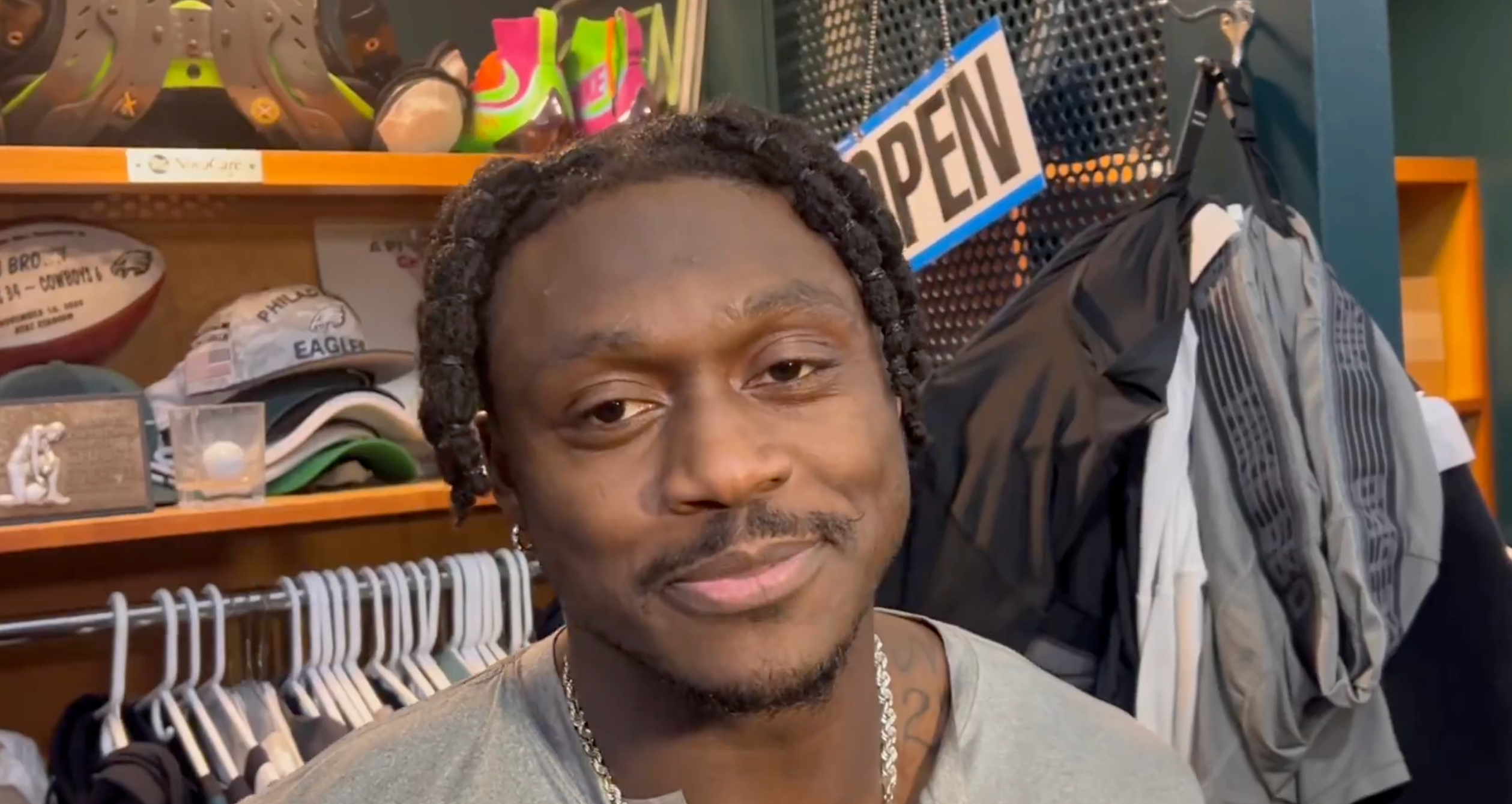 A.J. Brown addresses the media on Wednesday before practice