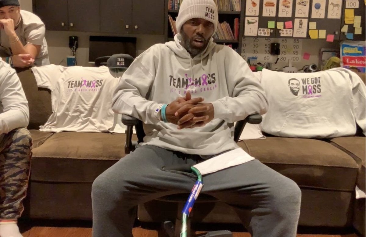 Randy Moss on Instagram Live telling the world that he had surgery for cancer.